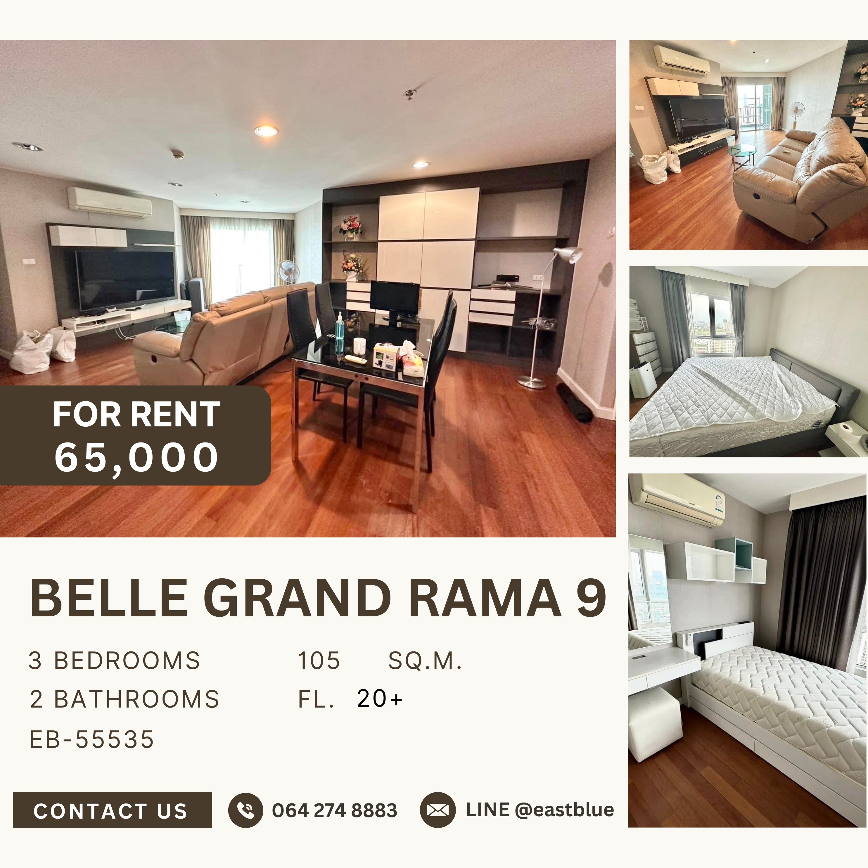 ให้เช่าคอนโดพระราม 9 เพชรบุรีตัดใหม่ RCA : Belle Grand Rama 9, 3 bed, 65000 per month
