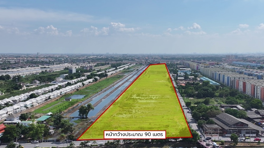 For SaleLandPathum Thani,Rangsit, Thammasat : Do a big project! Near Future Park Rangsit, dont miss it!!! Single title deed, long plot on 2 roads, 95 rai! Suitable for investment in housing projects, condos, single houses, townhouses!! Land for sale, on the road, Rangsit, Nakhon Nayok, Khlong Nueng, 