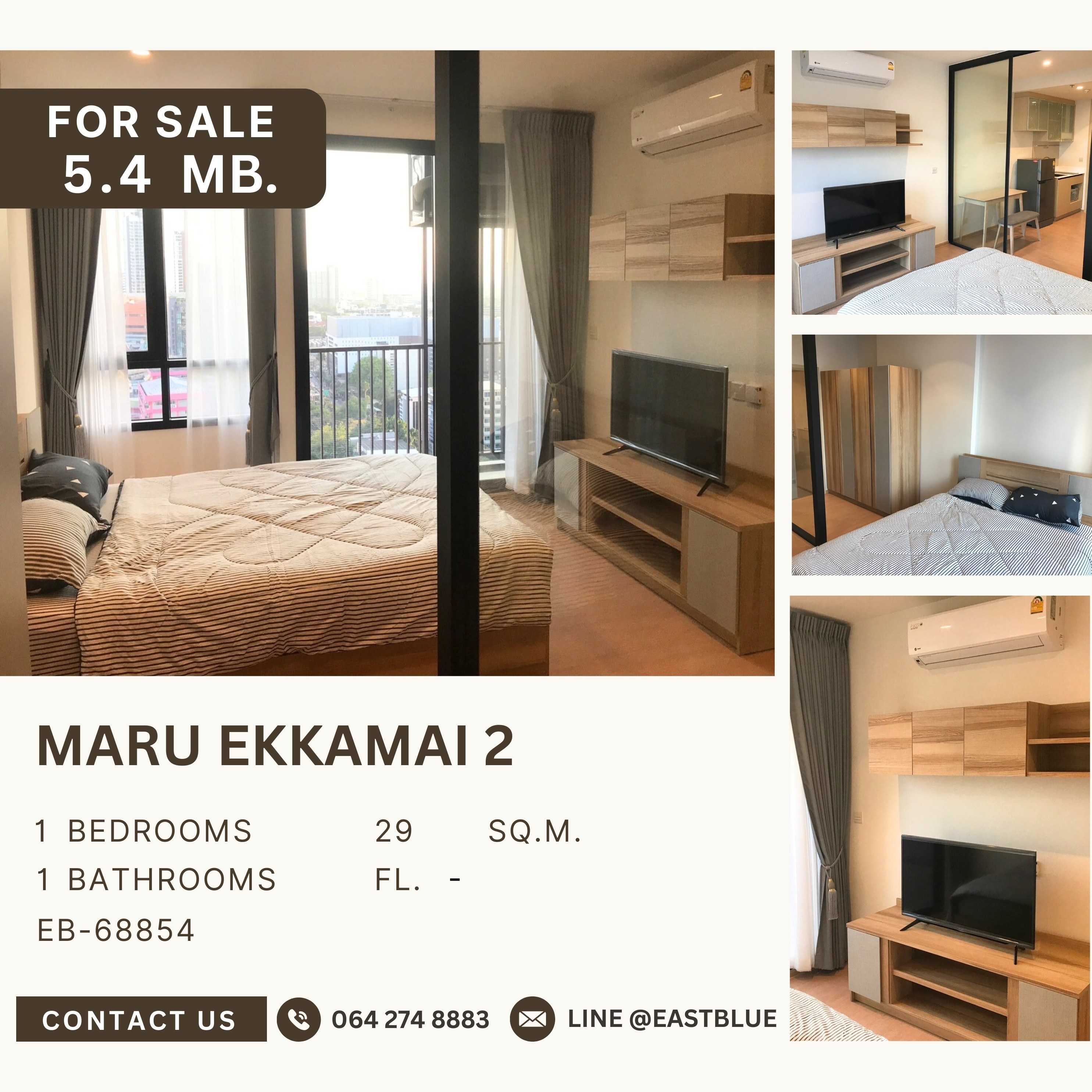 For SaleCondoSukhumvit, Asoke, Thonglor : Maru Ekkamai 2 คอนโดเลี้ยงสัตว์ได้ใจกลางเอกมัย ห้องสวย ชั้นสูง ลงทุนเหมาะมาก เพียง 5.4 MB.