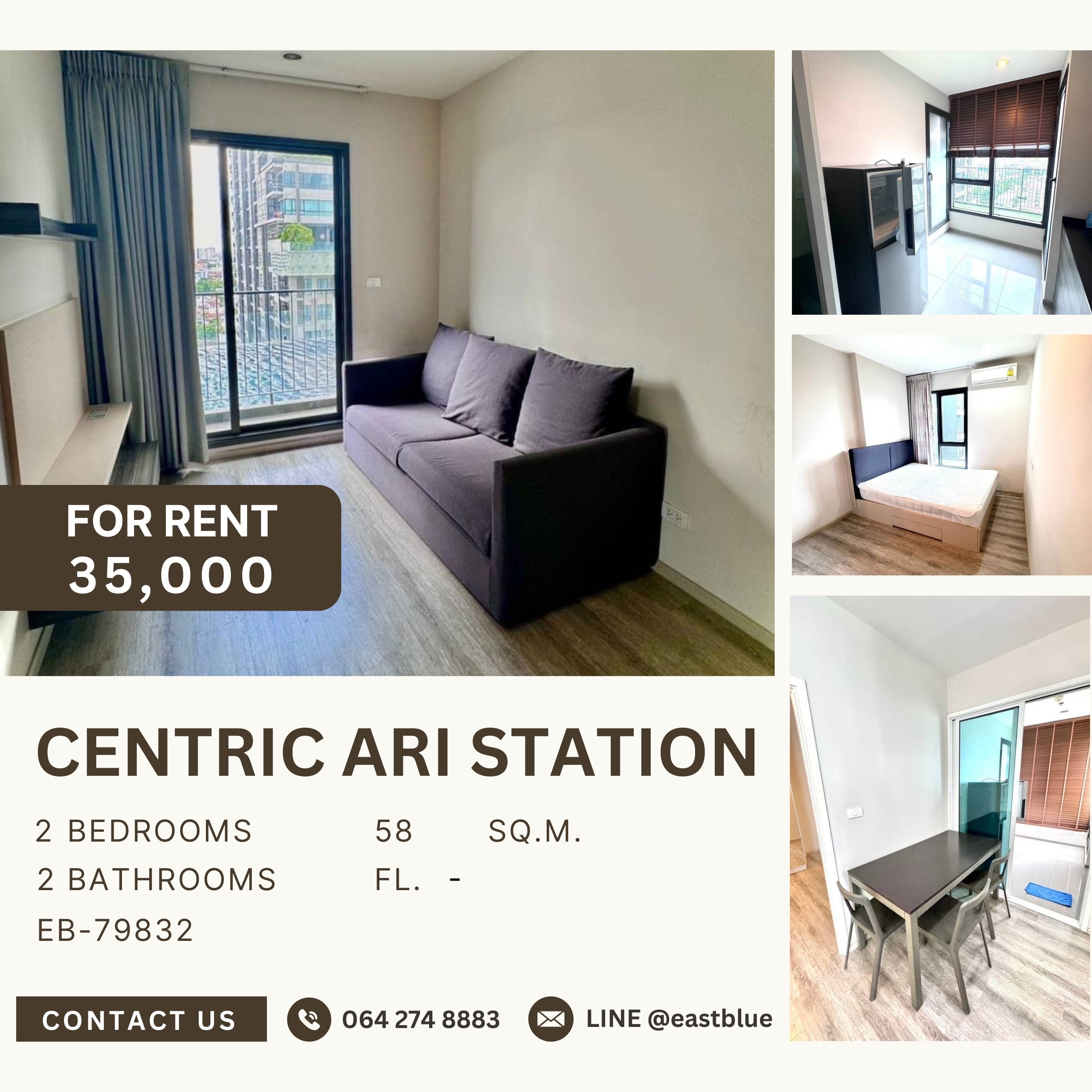 For RentCondoAri,Anusaowaree : Centric Ari Station, 2 bed, 35000 per month