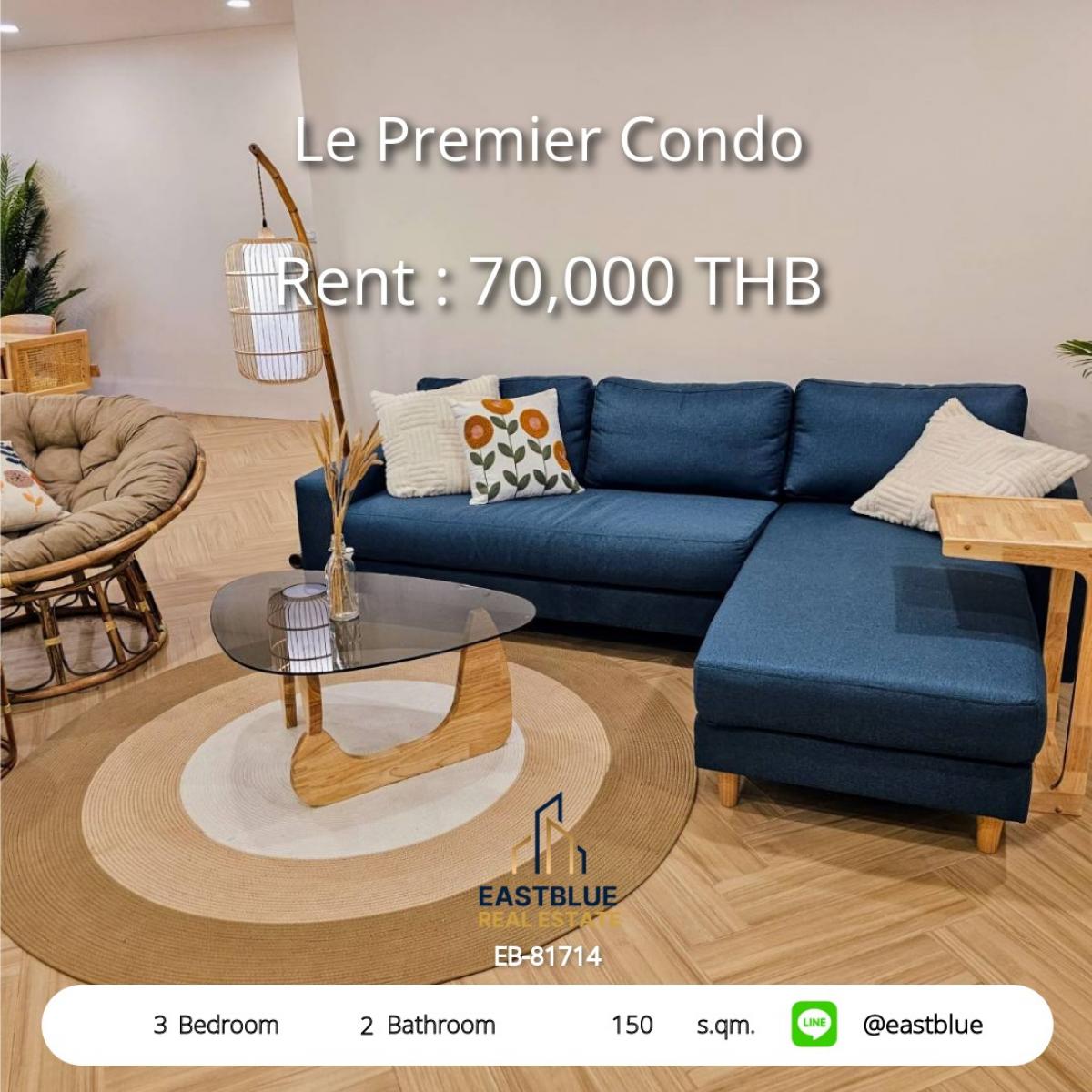 For RentCondoSukhumvit, Asoke, Thonglor : Luxurious in the heart of the city! 3 large bedrooms at Le Premier Condo near BTS Asok
Rent for only 70,000 baht/month with complete facilities!