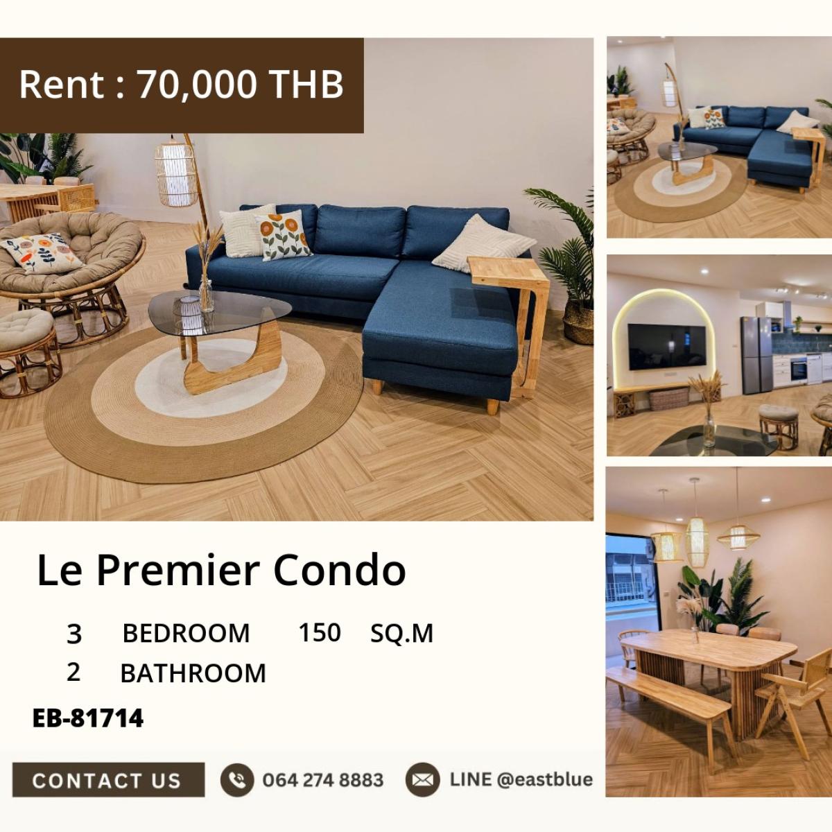 For RentCondoSukhumvit, Asoke, Thonglor : 24/03/2026, Luxury in the heart of the city! 3 large bedrooms at Le Premier Condo near BTS Asoke
Rent for only 70,000 Baht/month with full amenities! 0642748883
