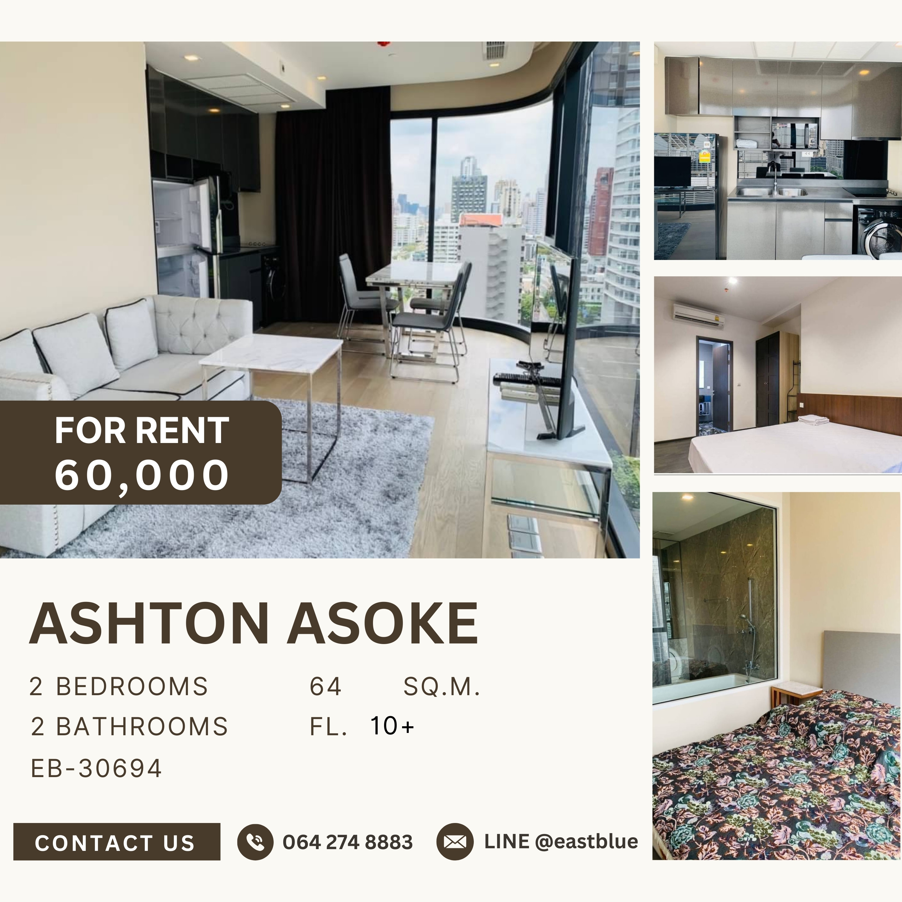 ให้เช่าคอนโดสุขุมวิท อโศก ทองหล่อ : Ashton Asoke, 2 bed, 60000 per month