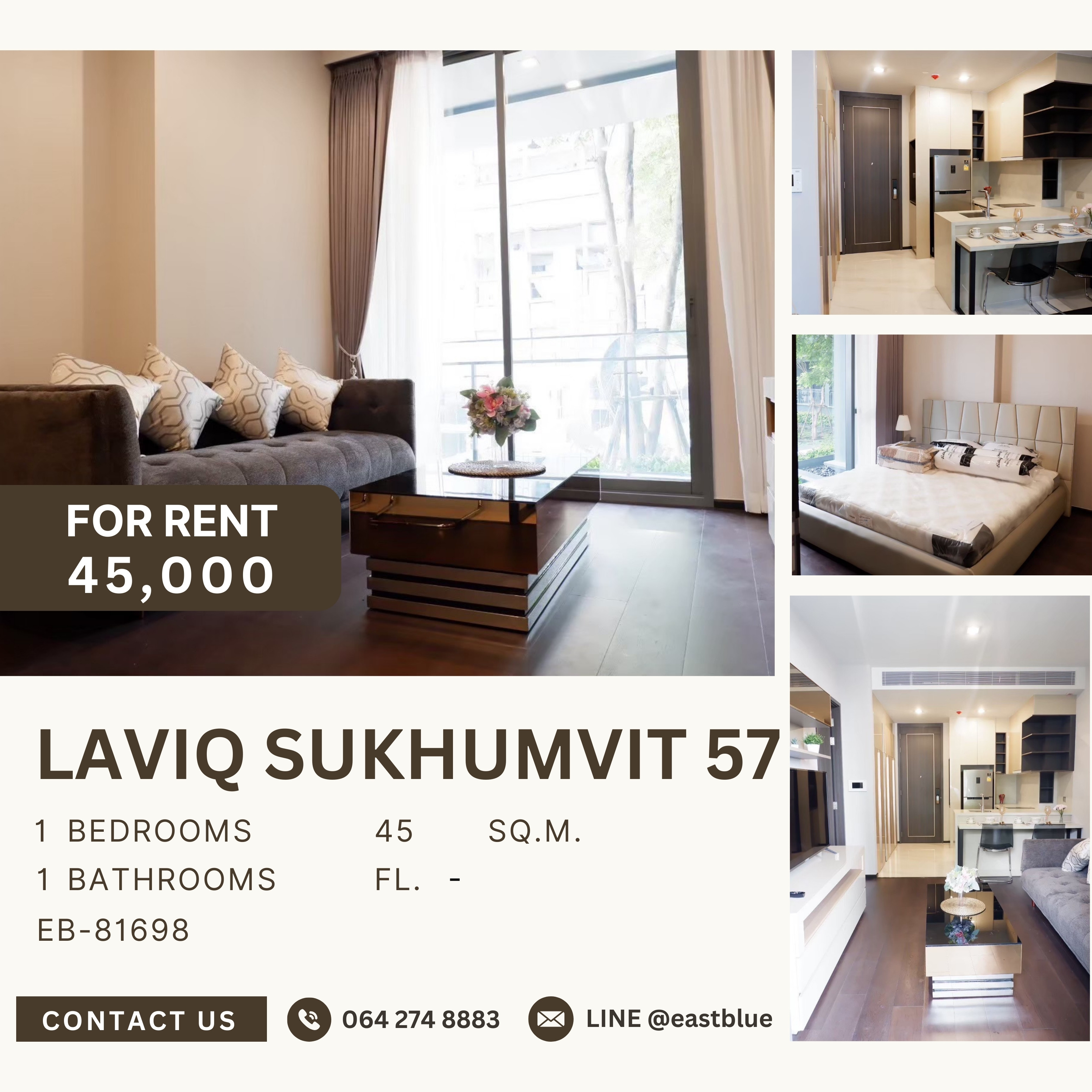 For RentCondoSukhumvit, Asoke, Thonglor : LAVIQ Sukhumvit 57, 1 bed, 45000 per month