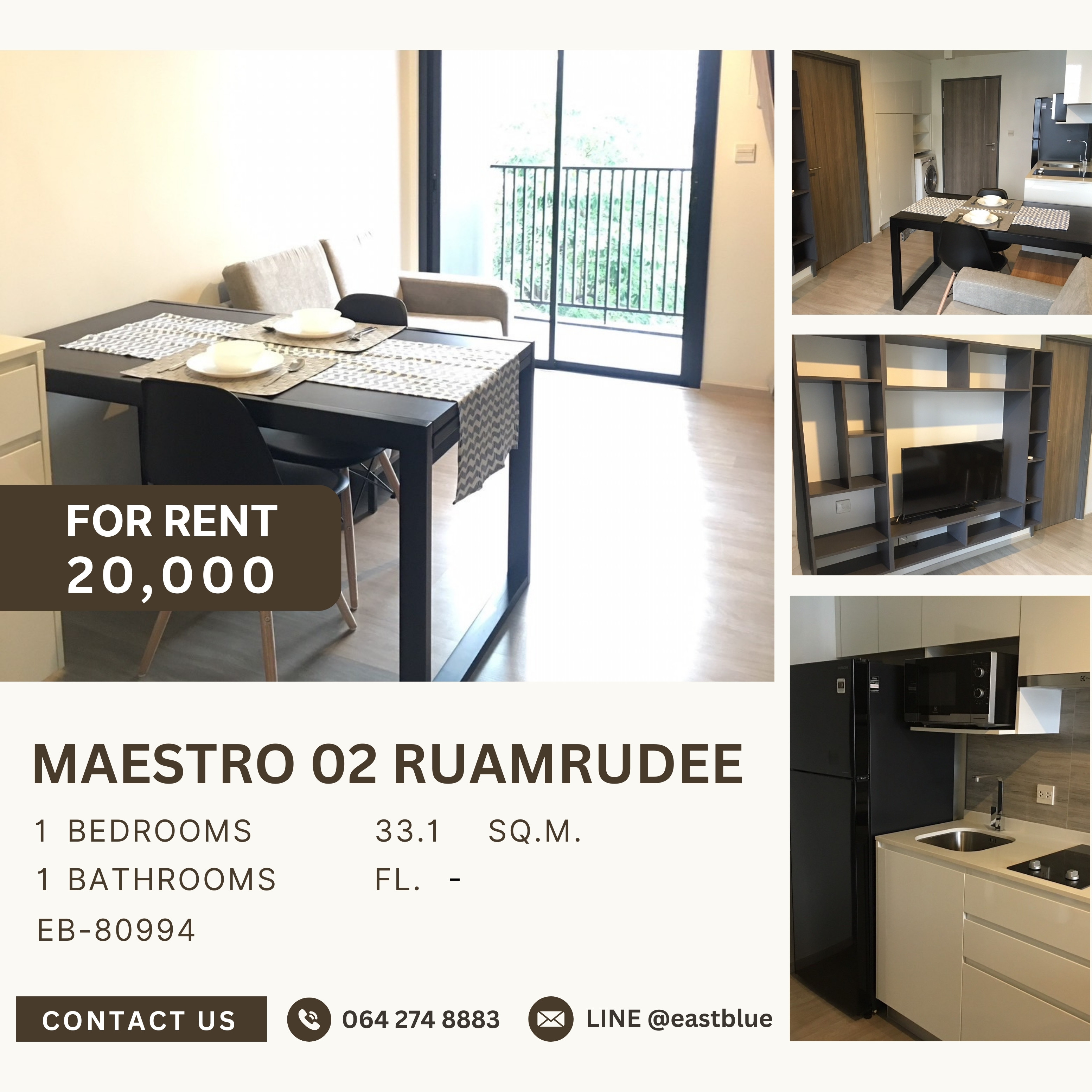 For RentCondoWitthayu, Chidlom, Langsuan, Ploenchit : Maestro 02 Ruamrudee, 1 bed, 20000 per month