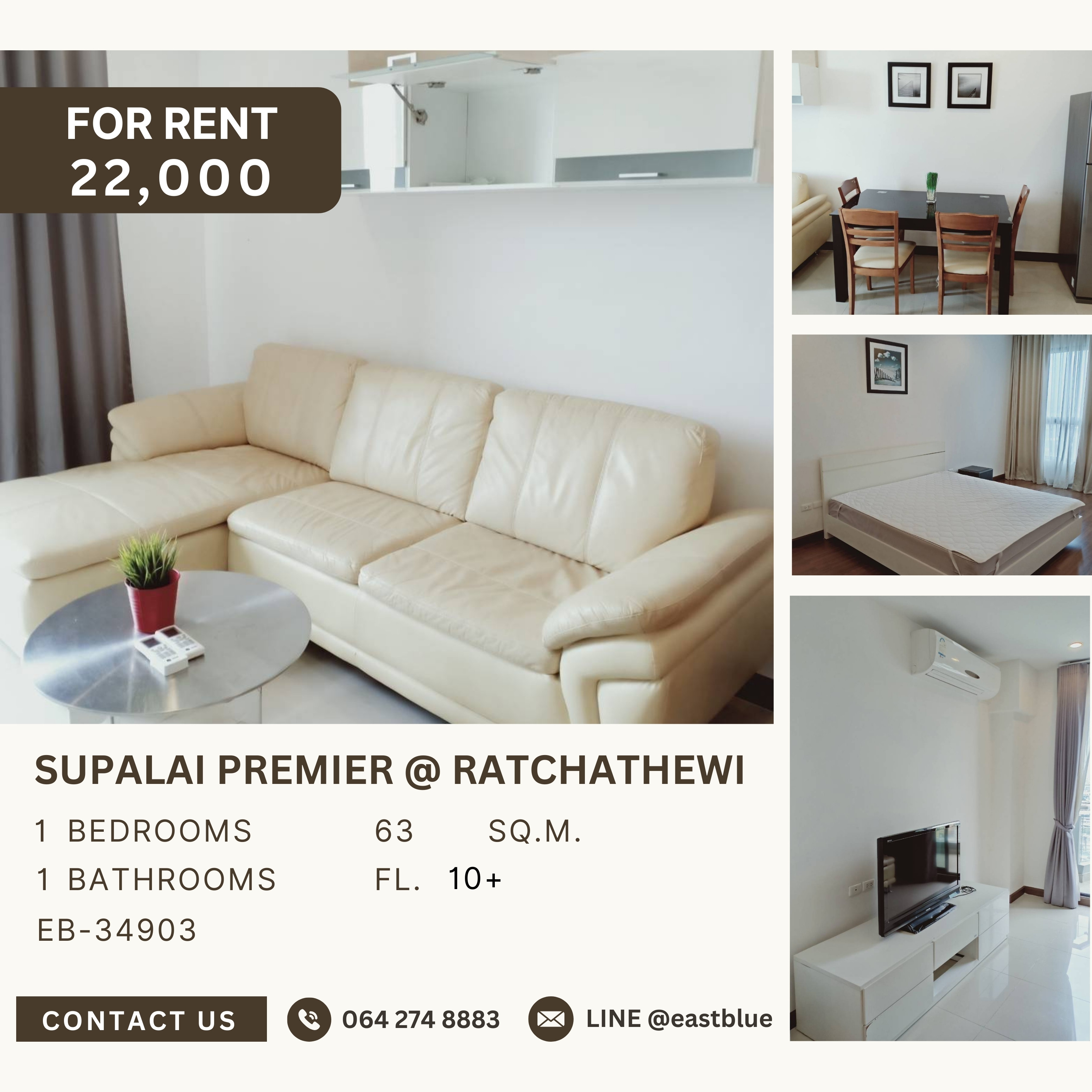 For RentCondoRatchathewi,Phayathai : Supalai Premier @ Ratchathewi, 1 bed, 22000 per month