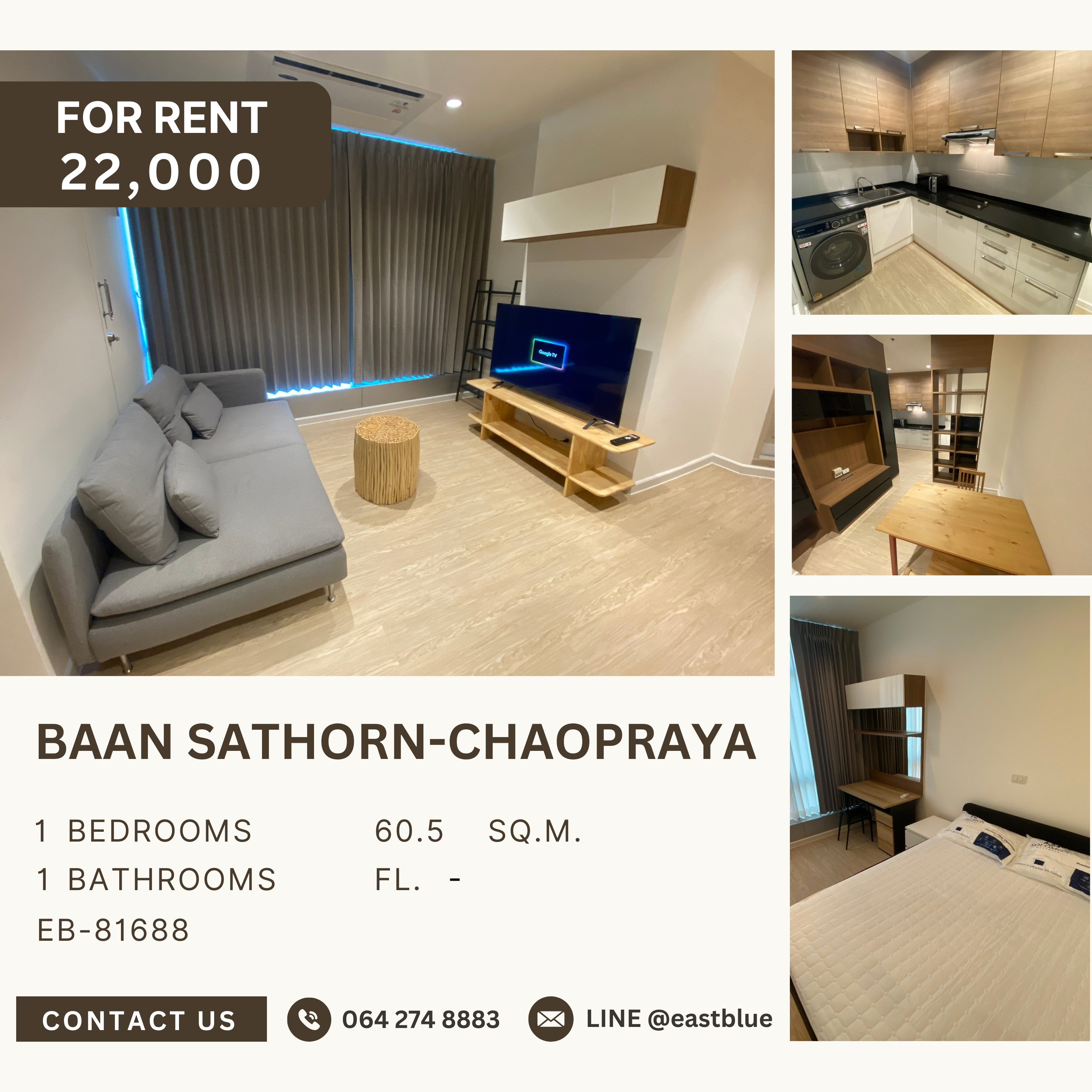 For RentCondoPhuket : Baan Sathorn-Chaopraya, 1 bed, 22000 per month