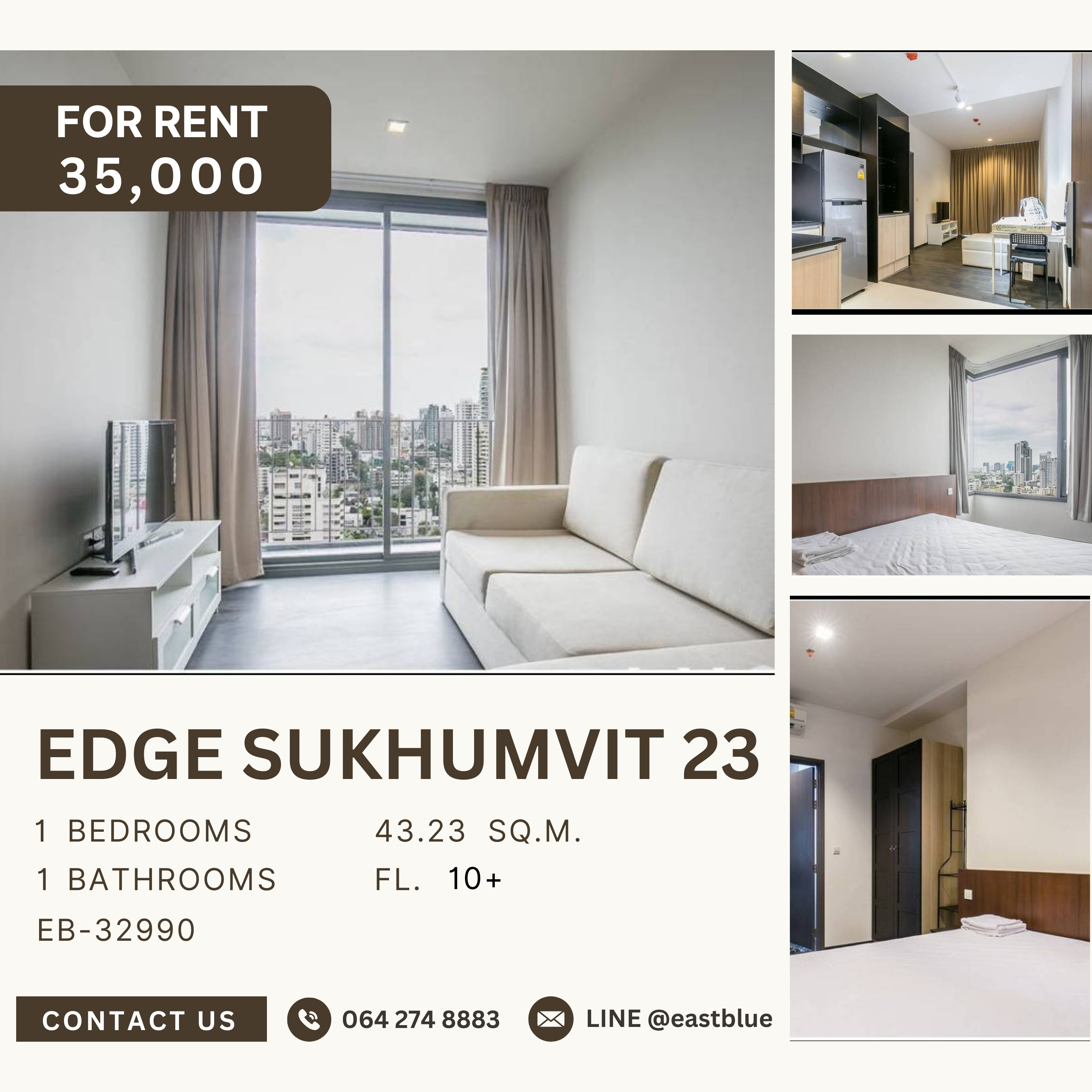 For RentCondoSukhumvit, Asoke, Thonglor : Edge Sukhumvit 23, 1 bed, 35000 per month