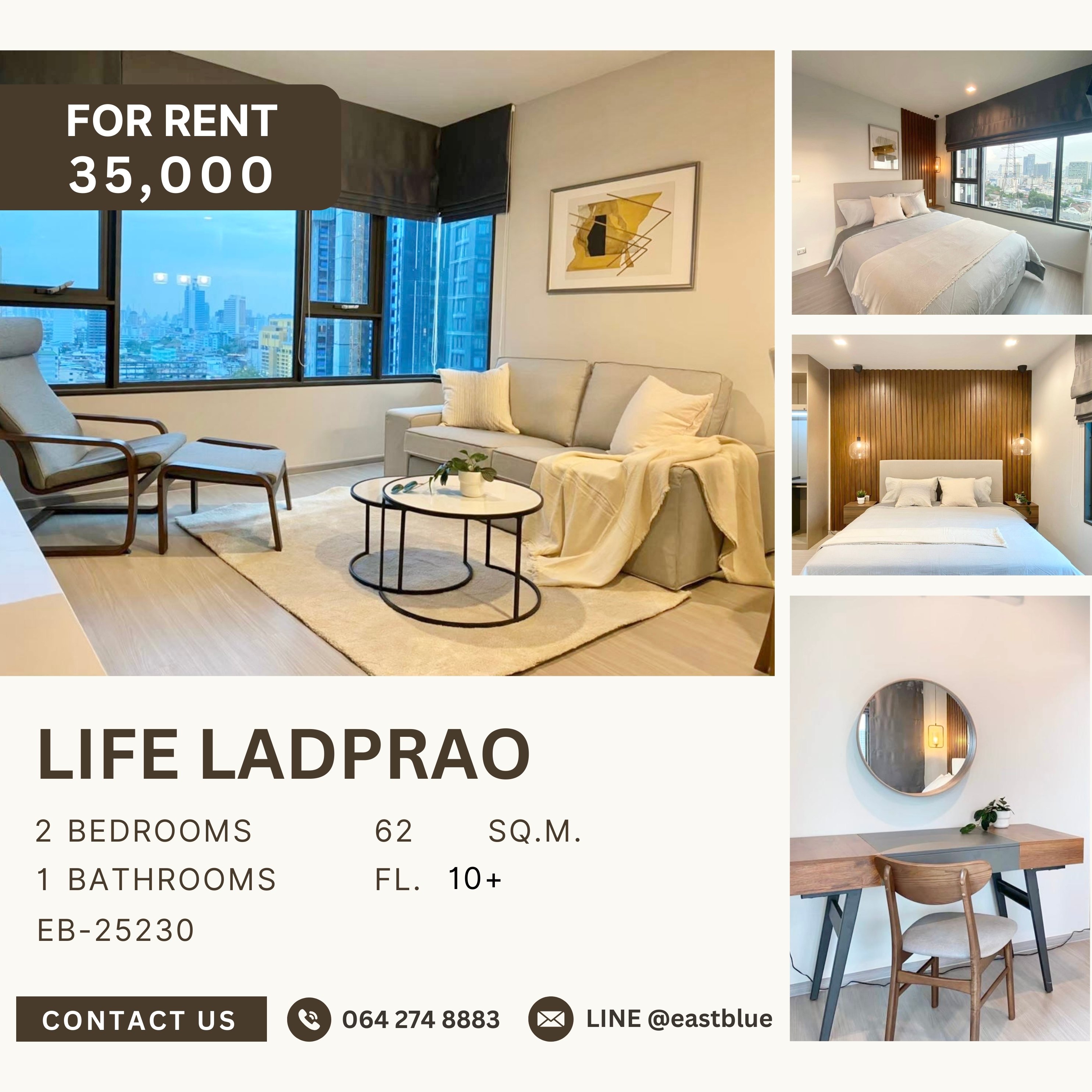 For RentCondoLadprao, Central Ladprao : Life Ladprao, 2 bed, 35000 per month