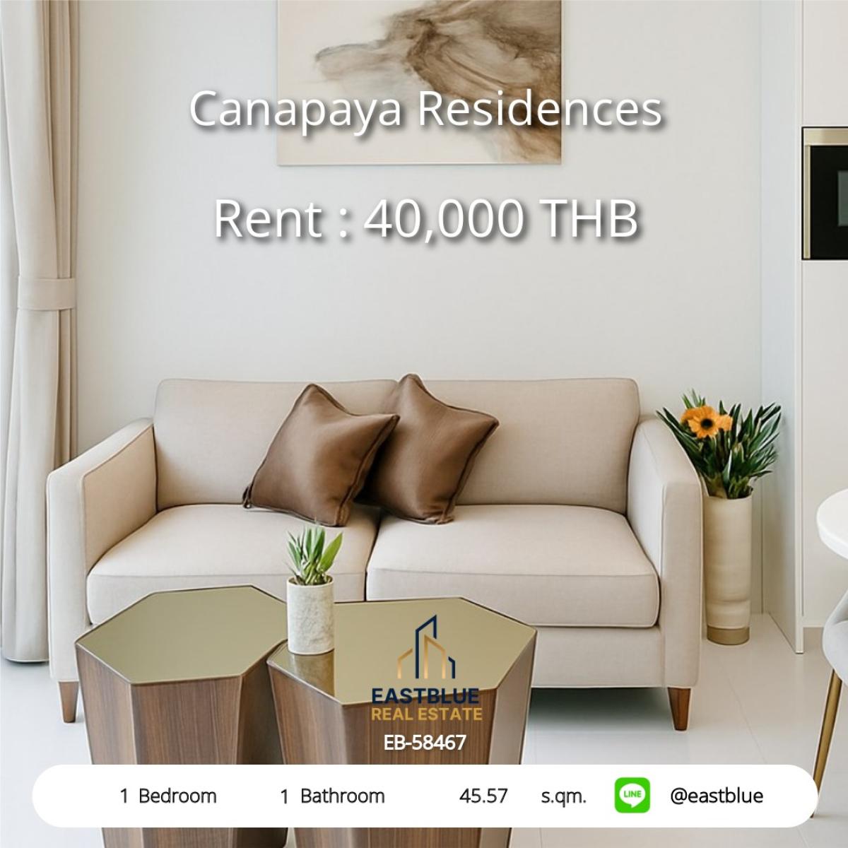 ให้เช่าคอนโดพระราม 3 สาธุประดิษฐ์ : เช่าคอนโด Canapaya Residences 1นอน 1น้ำ ใจกลาง Talat Phlu 
พื้นที่กว้าง 45.57 ตร.ม. พร้อมสิ่งอำนวยความสะดวกครบ ราคา 40,000 บาท/เดือน!