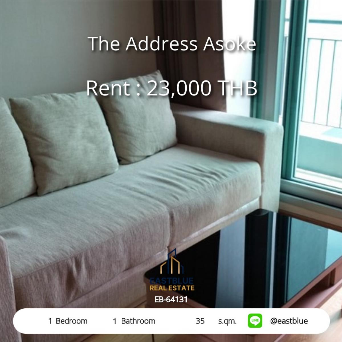For RentCondoRama9, Petchburi, RCA : Rent The Address Asoke 1 bedroom 35 sqm. near MRT Phetchaburi for only 23,000฿/month
Modern living with fitness center, swimming pool, and 24-hour security system.