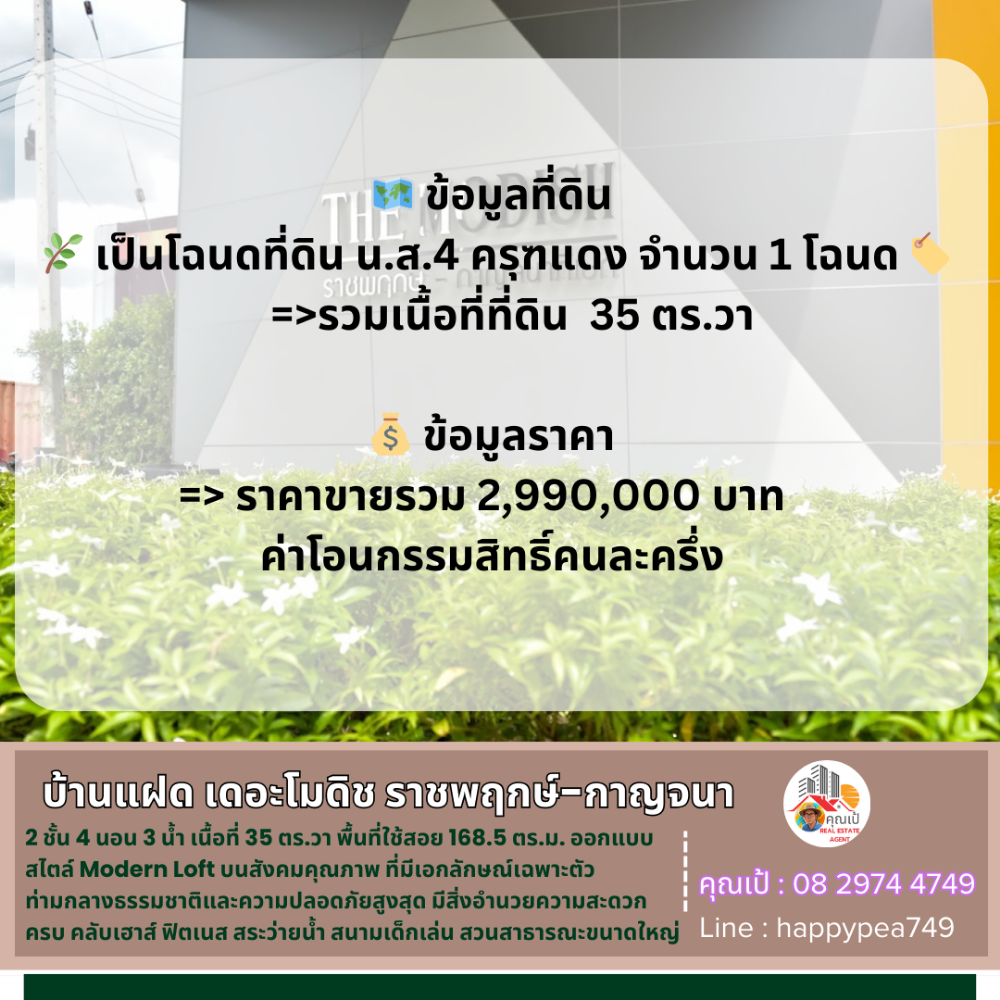 For SaleTownhomePathum Thani,Rangsit, Thammasat : 💰 Twin house The Modish Ratchaphruek - Kanchanaphisek 35 sq.wa. 2 floors, 4 bedrooms, 3 bathrooms, width 10 meters, extended parking lot and kitchen, new house, ready to move in