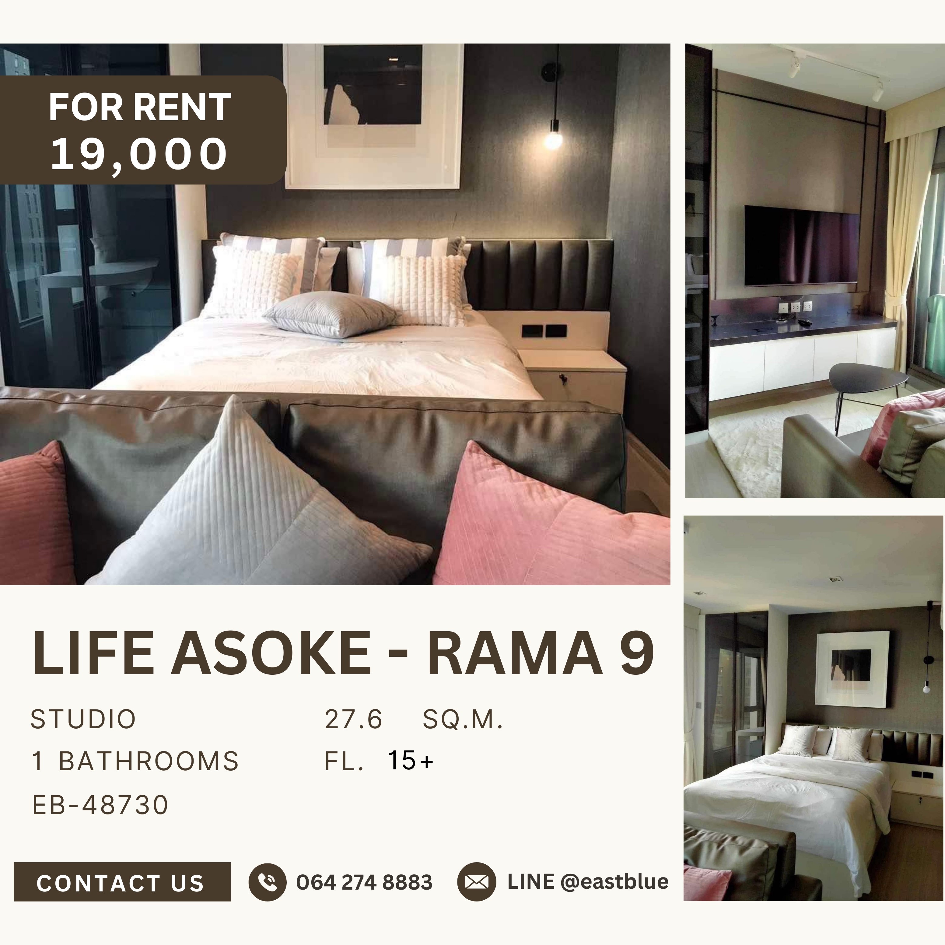 ให้เช่าคอนโดพระราม 9 เพชรบุรีตัดใหม่ RCA : Life Asoke - Rama 9, Studio bed, 19000 per month