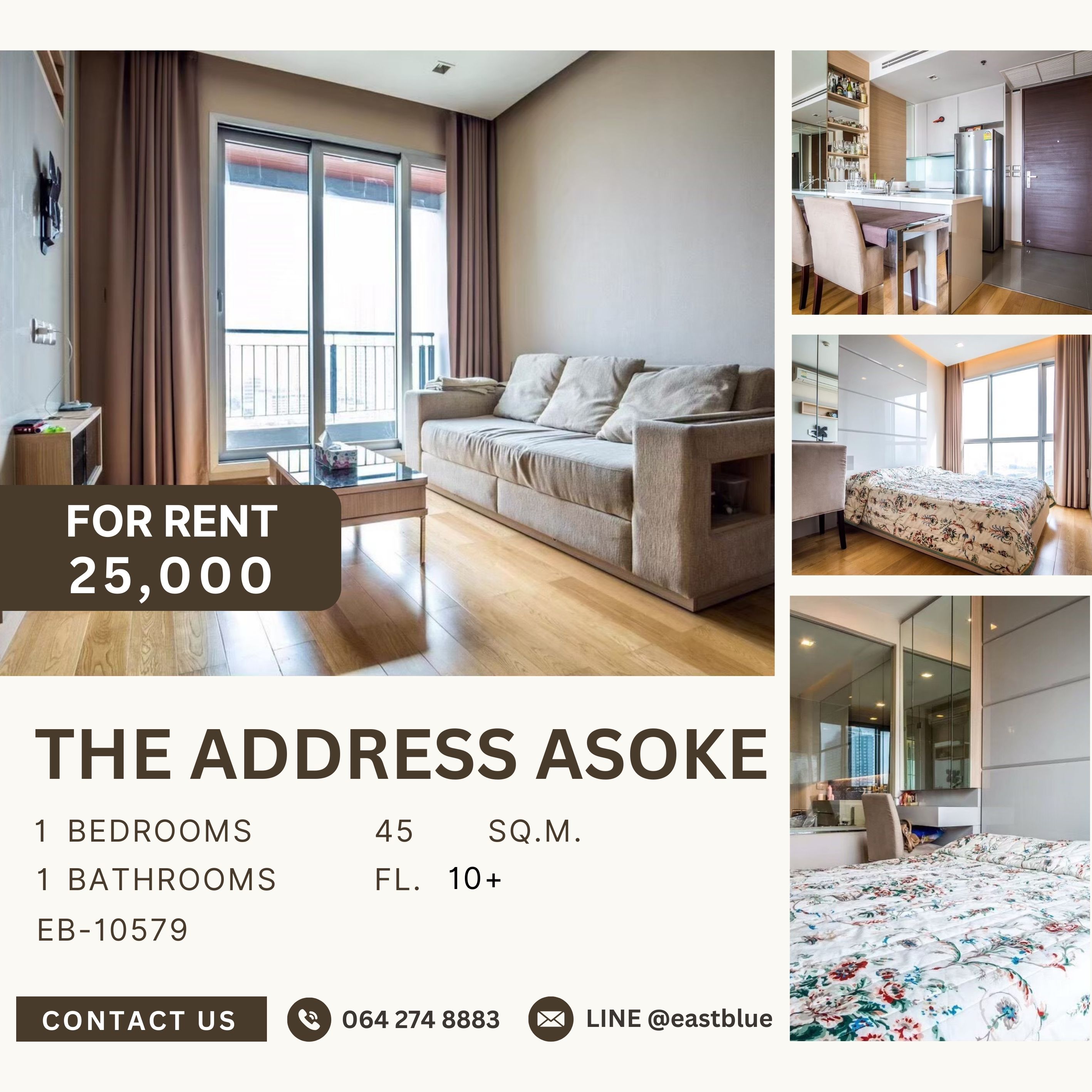 For RentCondoRama9, Petchburi, RCA : The Address Asoke, 1 bed, 25000 per month