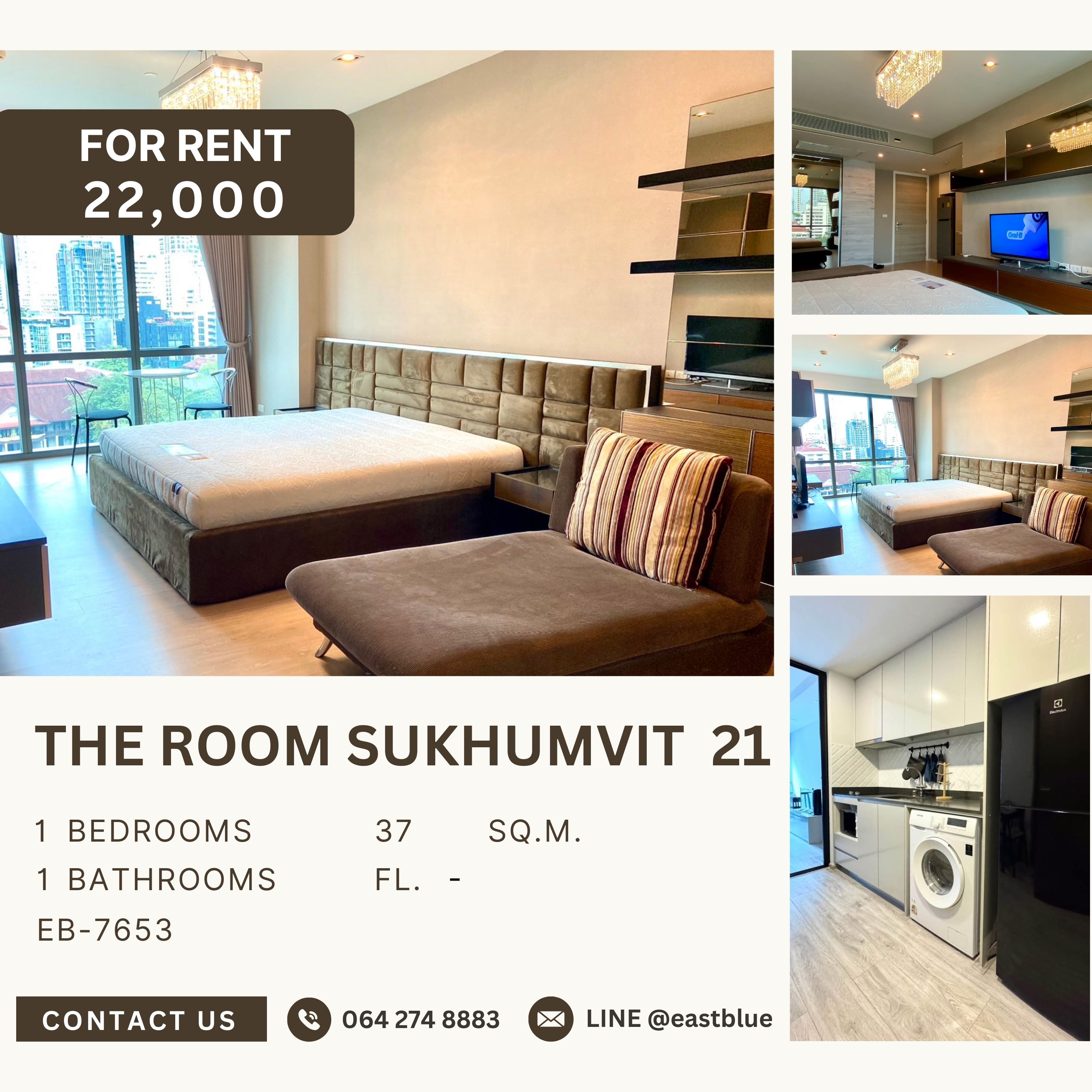 ให้เช่าคอนโดสุขุมวิท อโศก ทองหล่อ : The Room Sukhumvit 21, 1 bed, 22000 per month