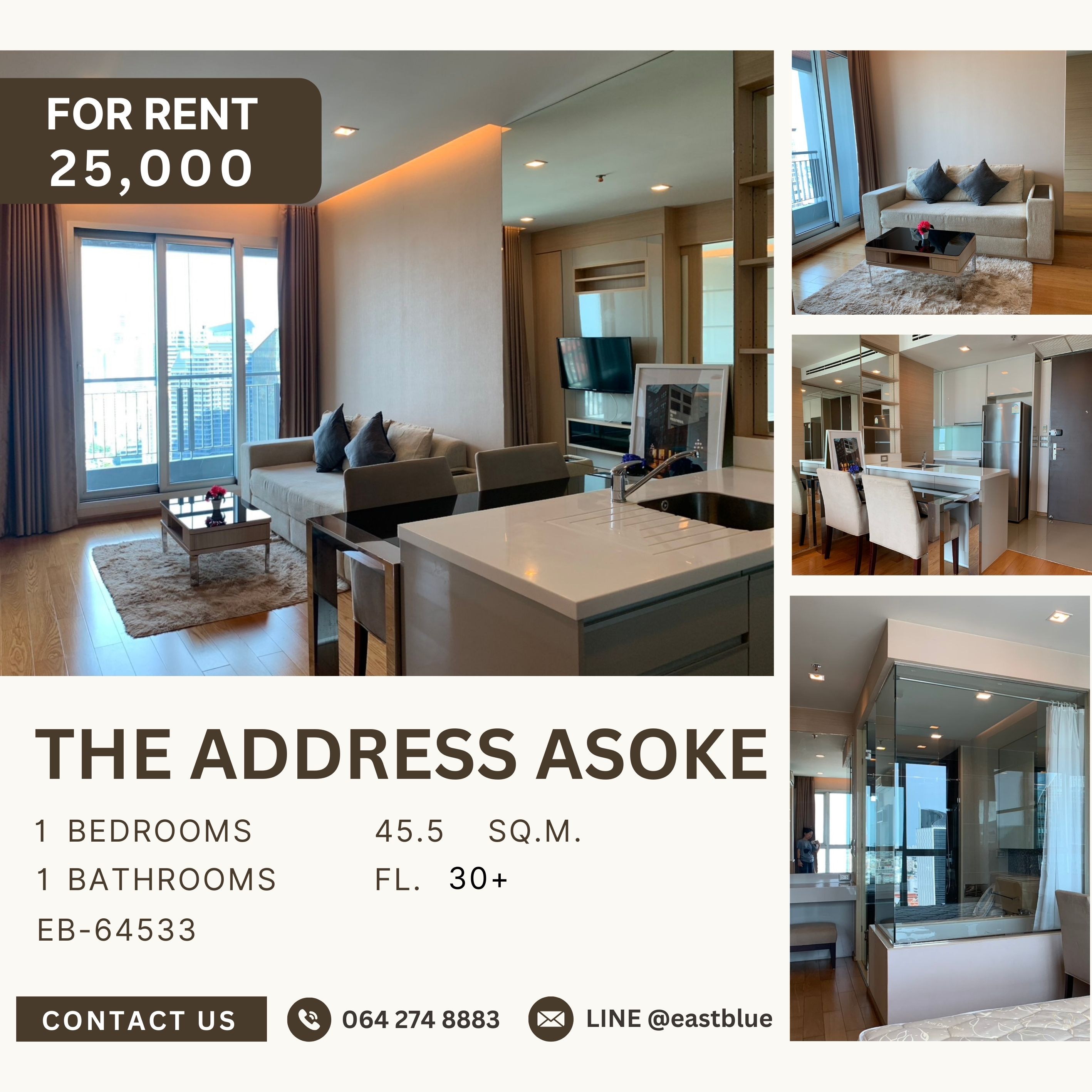 For RentCondoRama9, Petchburi, RCA : The Address Asoke, 1 bed, 25000 per month