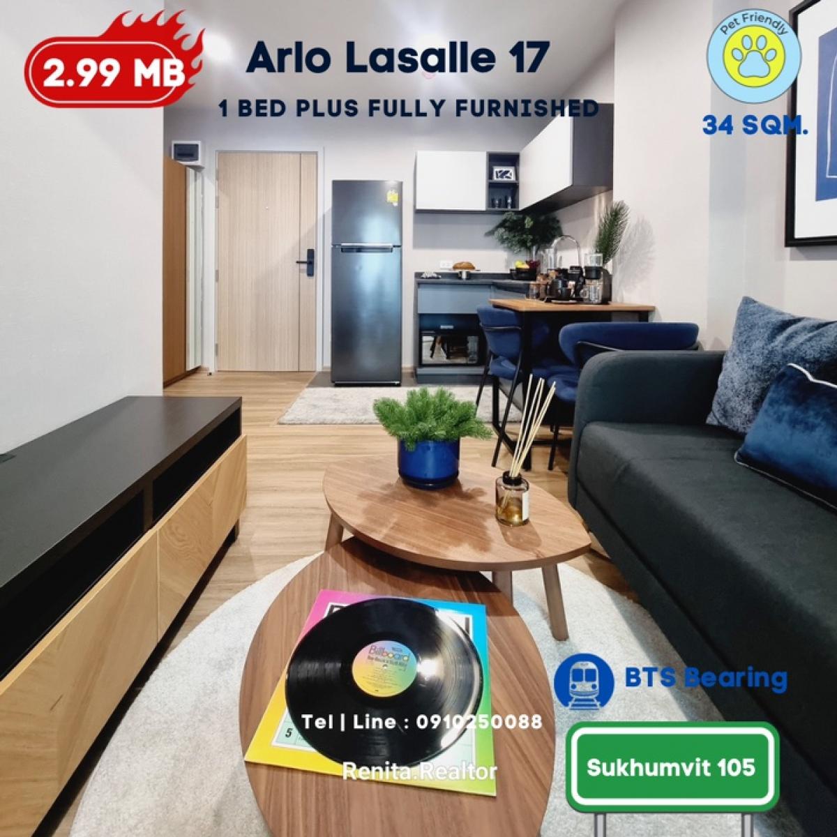 ขายคอนโดบางนา แบริ่ง ลาซาล : ✨ คอนโดมือ 1 เลี้ยงสัตว์ได้ ซ.ลาซาล  สุขุมวิท 105 พร้อมอยู่ เริ่มต้นเพียง 2.69 ลบ. 34 ตรม. 1 นอน 1 น้ำ 1 ห้องเอนกประสงค์ 091-025 0088