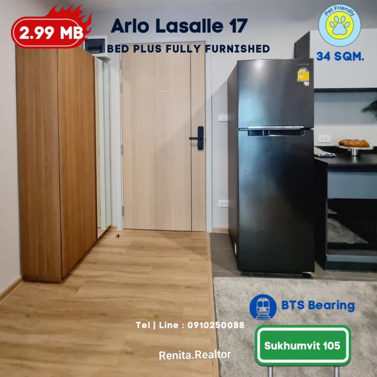 ขายคอนโดบางนา แบริ่ง ลาซาล : ✨ คอนโดมือ 1 เลี้ยงสัตว์ได้ ซ.ลาซาล  สุขุมวิท 105 พร้อมอยู่ เริ่มต้นเพียง 2.69 ลบ. 34 ตรม. 1 นอน 1 น้ำ 1 ห้องเอนกประสงค์ 091-025 0088