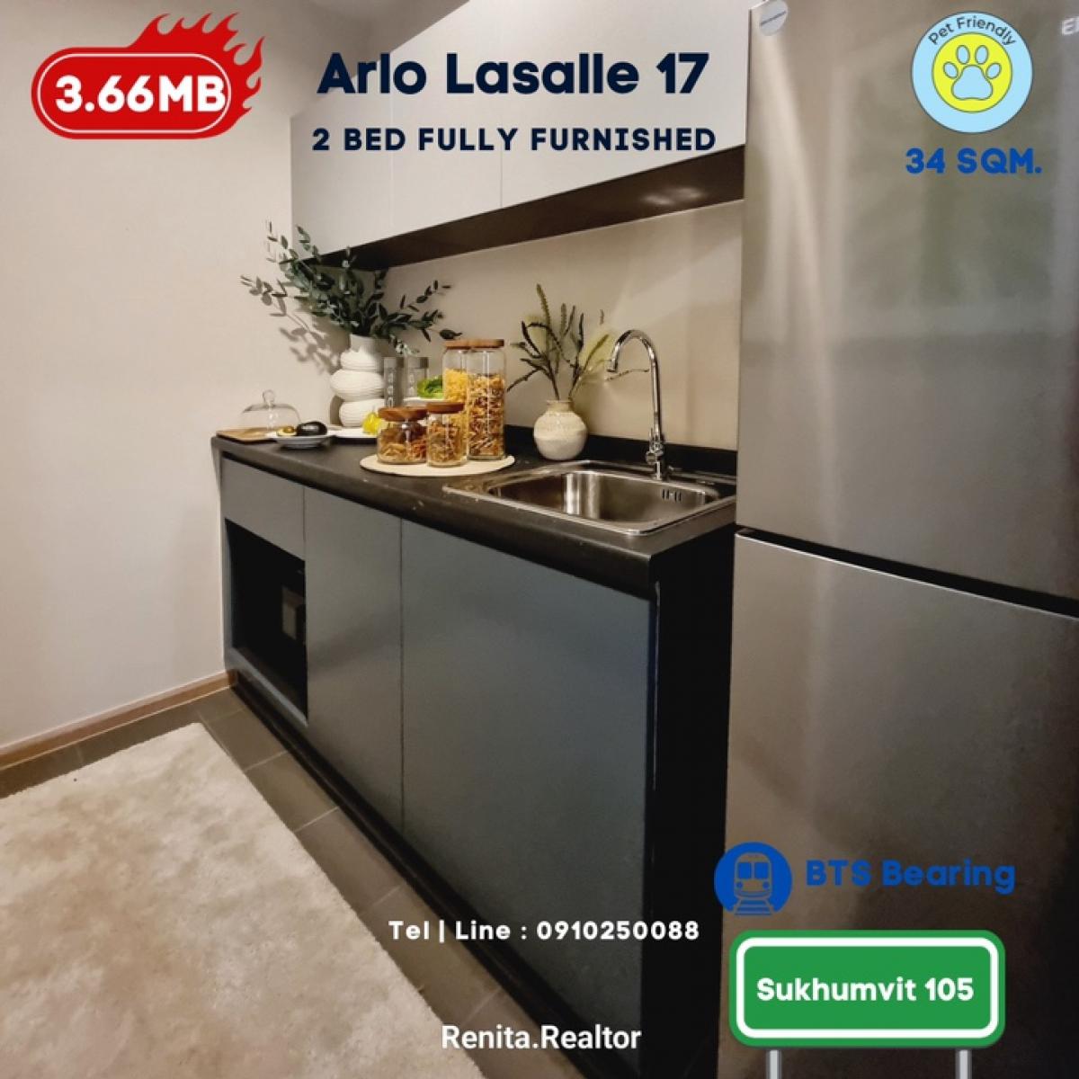 ขายคอนโดบางนา แบริ่ง ลาซาล : ✨ คอนโดมือ 1 ขนาด 44 ตรม. 2 นอน เลี้ยงสัตว์ได้ ใจกลางลาซาล ซ.สุขุมวิท 105  พร้อมอยู่ เริ่มต้นเพียง 3.49 ลบ.