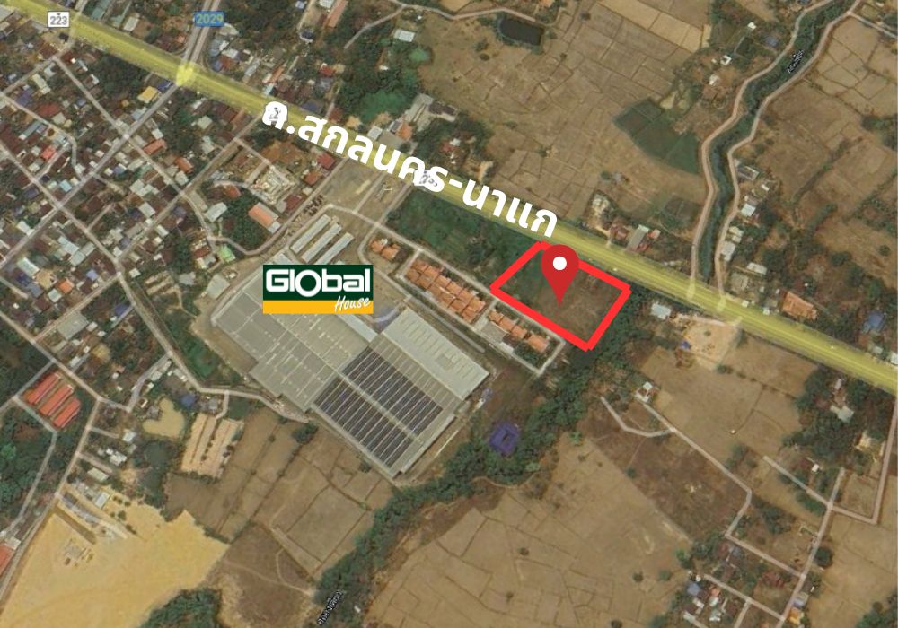 For SaleLandSakon Nakhon : For sale: vacant land 5-3-89 rai, Sakon Nakhon, beautiful plot, next to Sakon Nakhon-Nakhon Kaen Road, next to Global House.