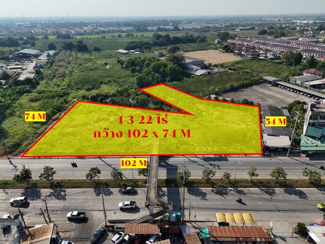 For SaleLandPathum Thani,Rangsit, Thammasat : Land for sale in Pathum Thani, Bang Khu Wat Road, Pathum Thani 307, on an 8-lane road near a shopping mall, pink land plan