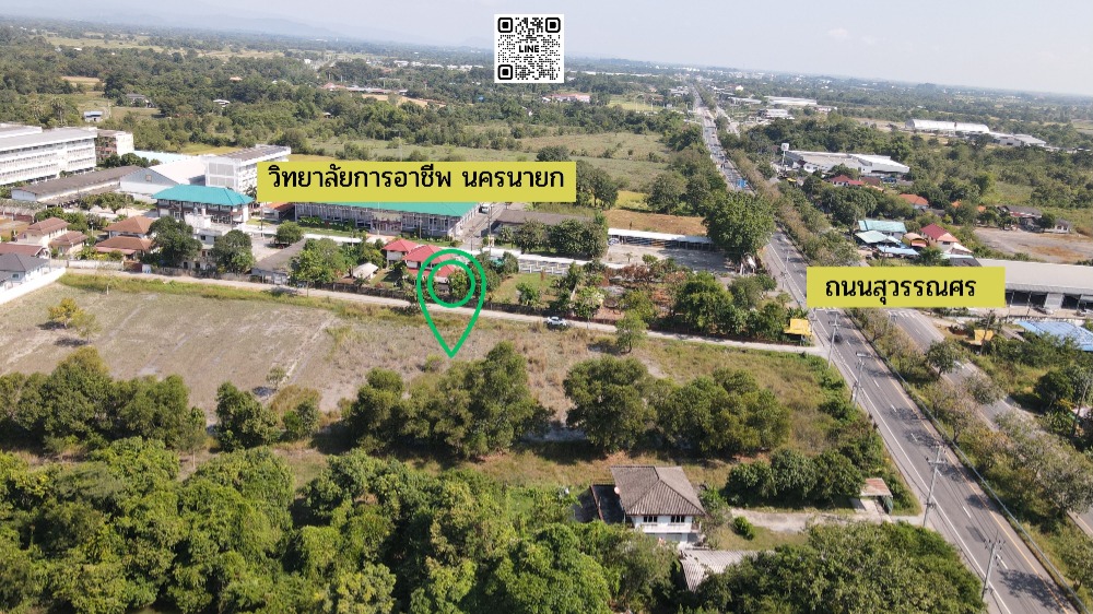 For SaleLandNakhon Nayok : Land for sale, 1 rai, with title deed, Tambon Phrommani, near Nakhon Nayok Vocational College, near Suwannason Road