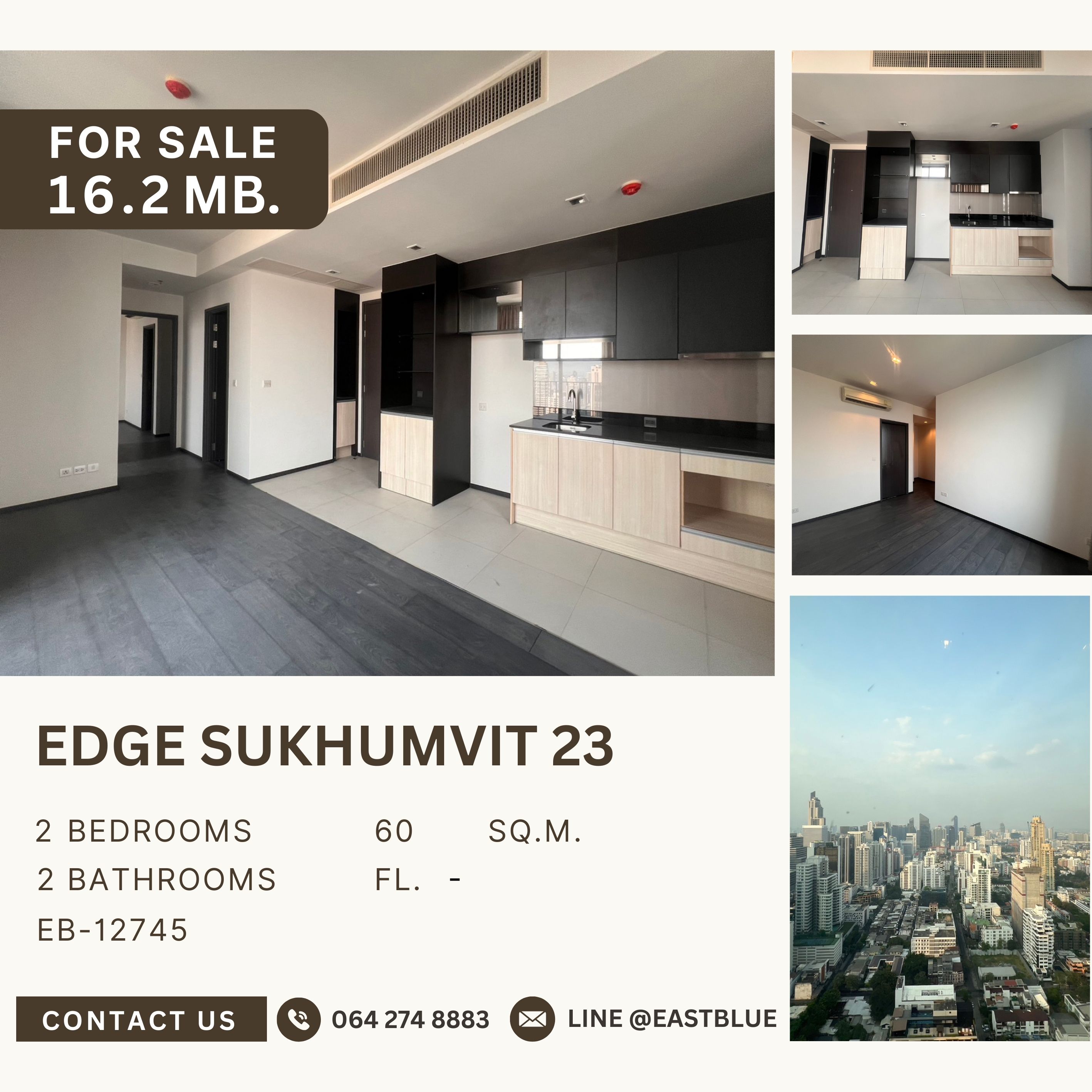 ขายคอนโดสุขุมวิท อโศก ทองหล่อ : Edge Sukhumvit 23 2 ห้องนอน ชั้นสูง วิวโล่งทำเลดีมาก ใกล้BTS อโศกเพียง 150 เมตร
