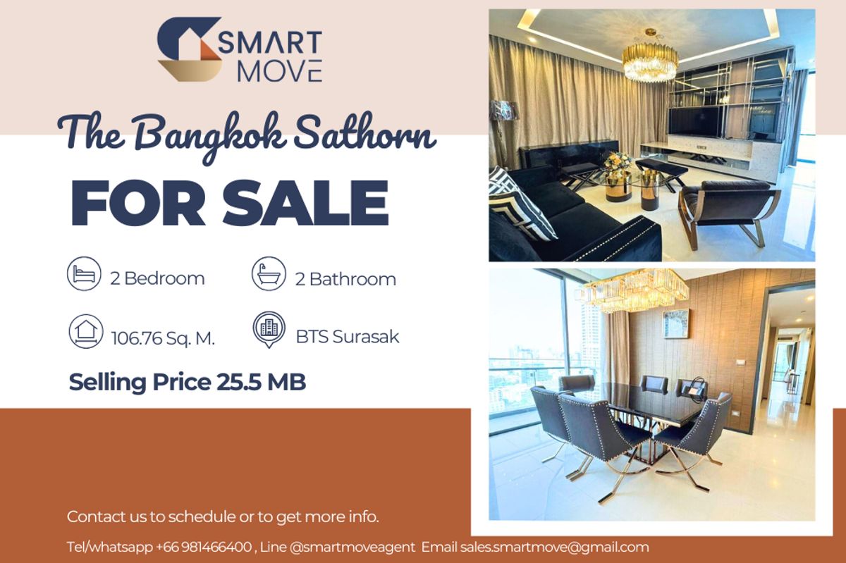 ขายคอนโดสาทร นราธิวาส : 🔥ขายพร้อมผู้เช่า !! ห้องหายาก !! 🔥Code C20241100060.......The Bangkok Sathorn, 2 ห้องนอน, 2 ห้องน้ำ, ชั้นสูง 28+, แต่งครบ, ราคาพิเศษ!!