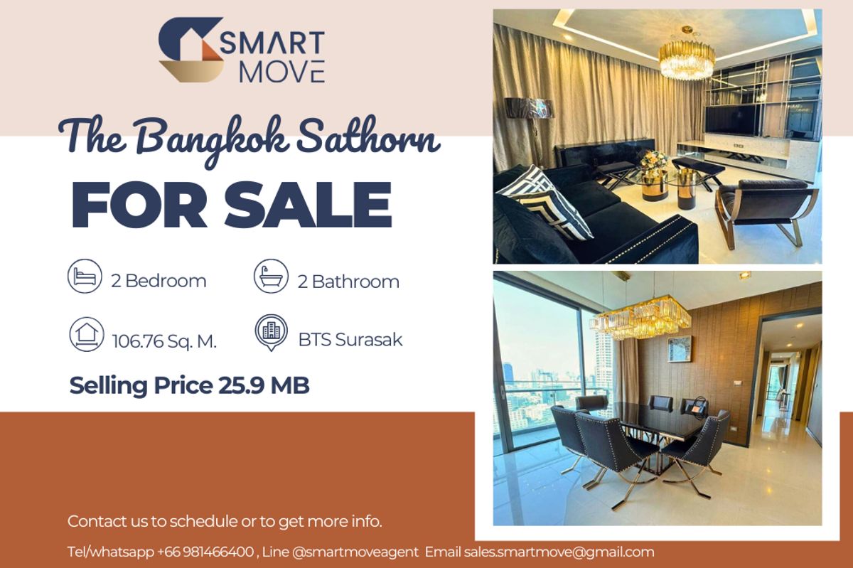 ขายคอนโดสาทร นราธิวาส : 🔥ขายพร้อมผู้เช่า !! ห้องหายาก !! 🔥Code C20241100060.......The Bangkok Sathorn, 2 ห้องนอน, 2 ห้องน้ำ, ชั้นสูง 28+, แต่งครบ, ราคาพิเศษ!!