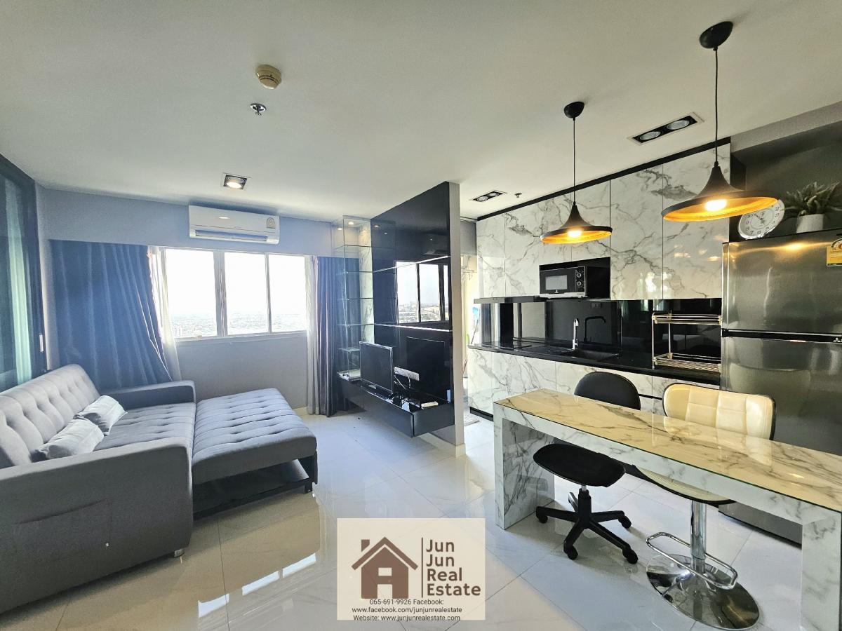 For RentCondoNawamin, Ramindra : Lumpini Condo Town Nawamin Ramintra, 21st floor, Building D, size 46 sq m., combine room, fully furnished, open view