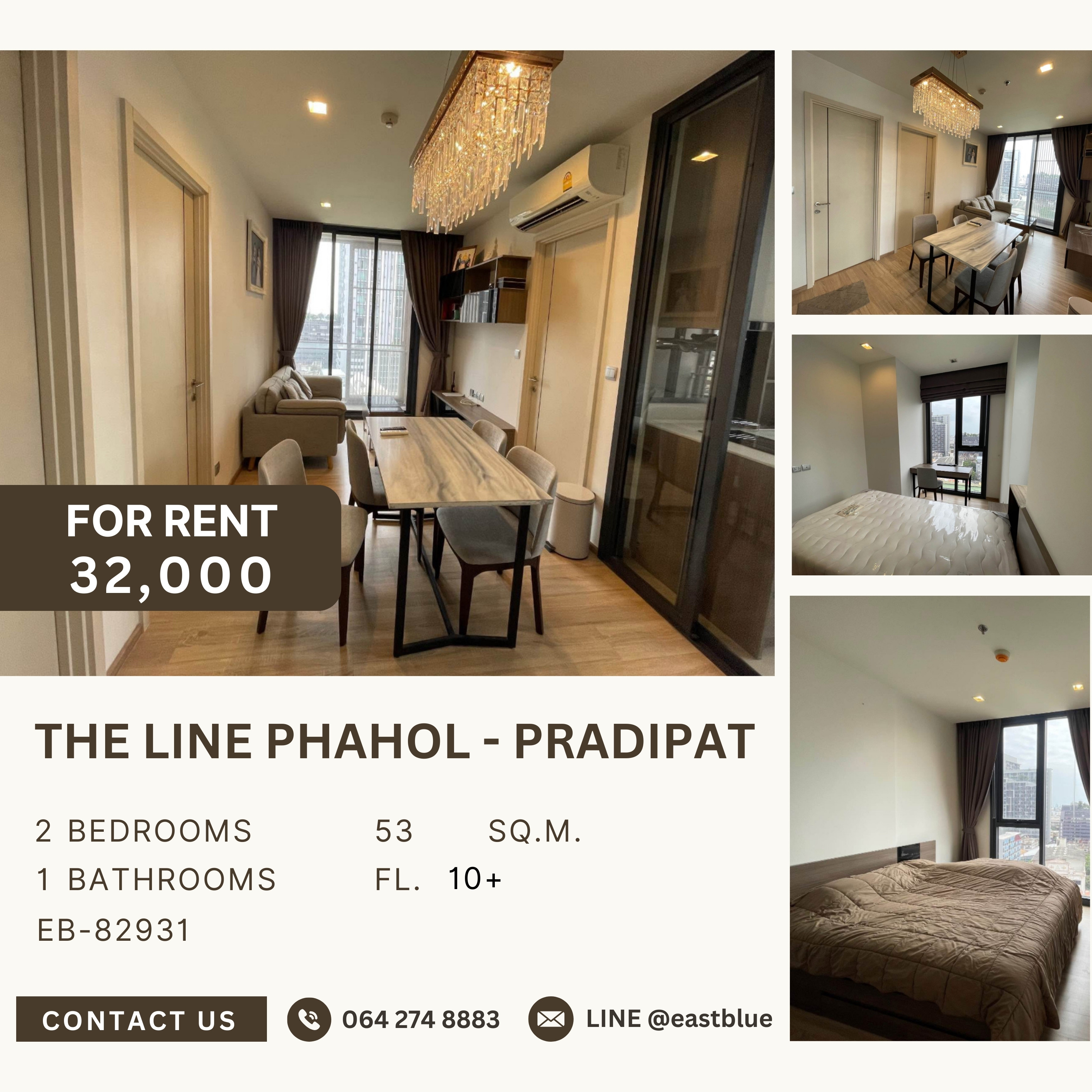 ให้เช่าคอนโดสะพานควาย จตุจักร : THE LINE Phahol - Pradipat, 2 bed, 32000 per month