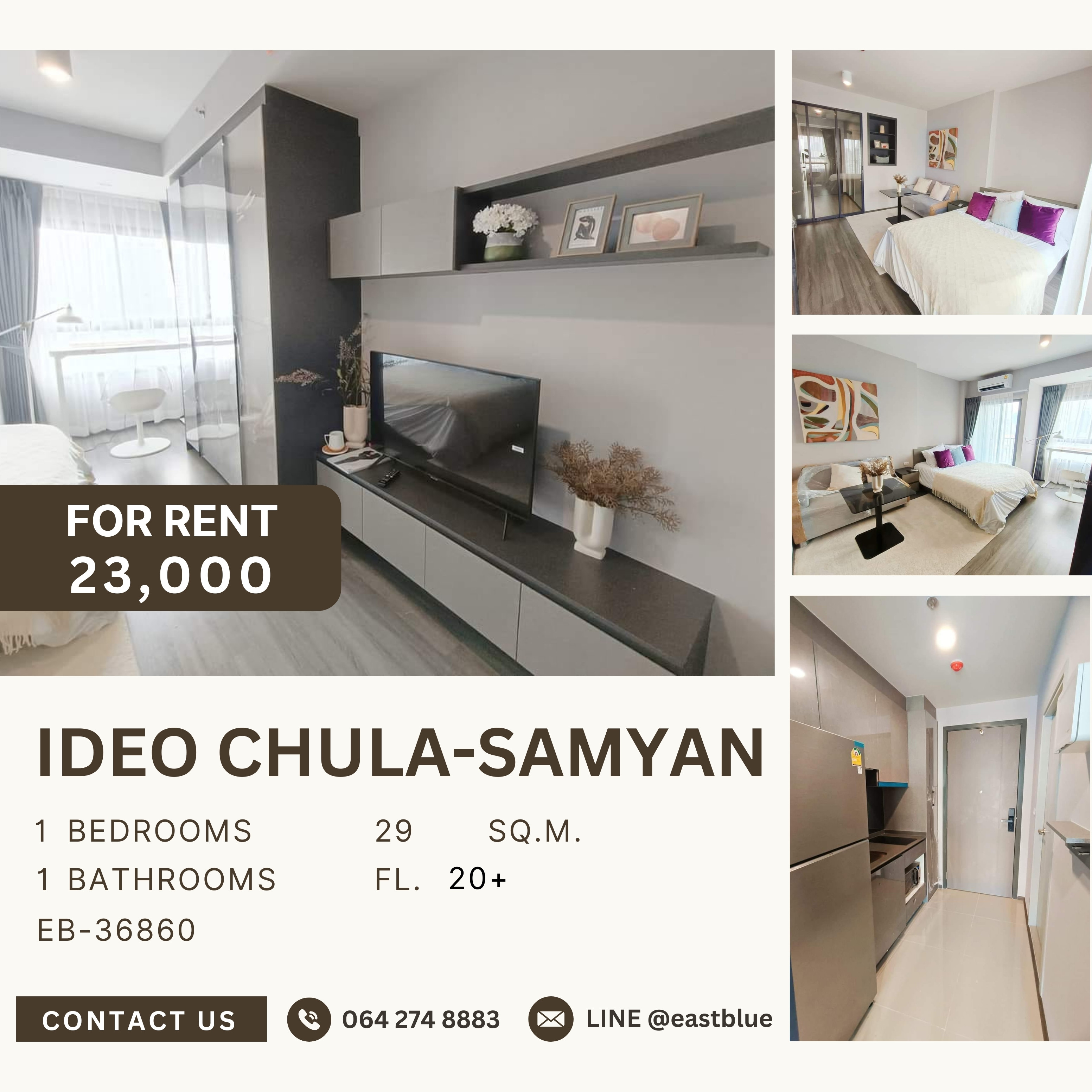 ให้เช่าคอนโดสยาม จุฬา สามย่าน : IDEO Chula-Samyan, 1 bed, 23000 per month