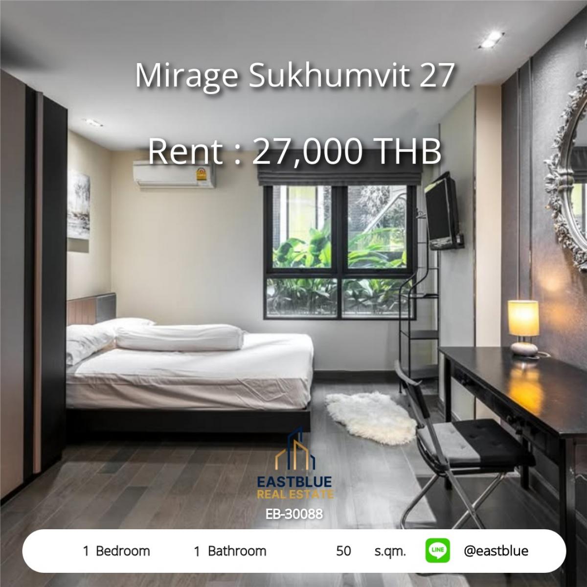 For RentCondoSukhumvit, Asoke, Thonglor : Rent a condo at Mirage Sukhumvit 27 in the heart of Asoke1 bedroom, 50 sq.m., close to BTS/MRT for only 27,000 baht!