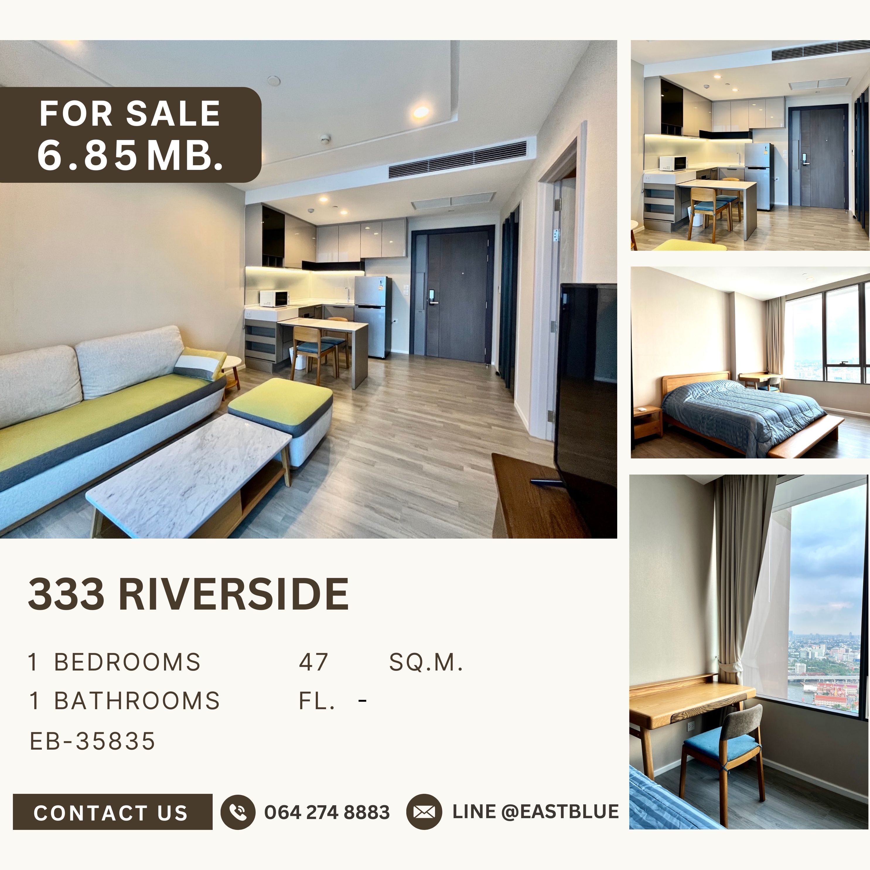 ขายคอนโดบางซื่อ วงศ์สว่าง เตาปูน : 333 Riverside ห้องสวยพร้อมเข้าอยู่ ชั้นสูง ได้วิวแม่น้ำ ติด mrt บางโพ