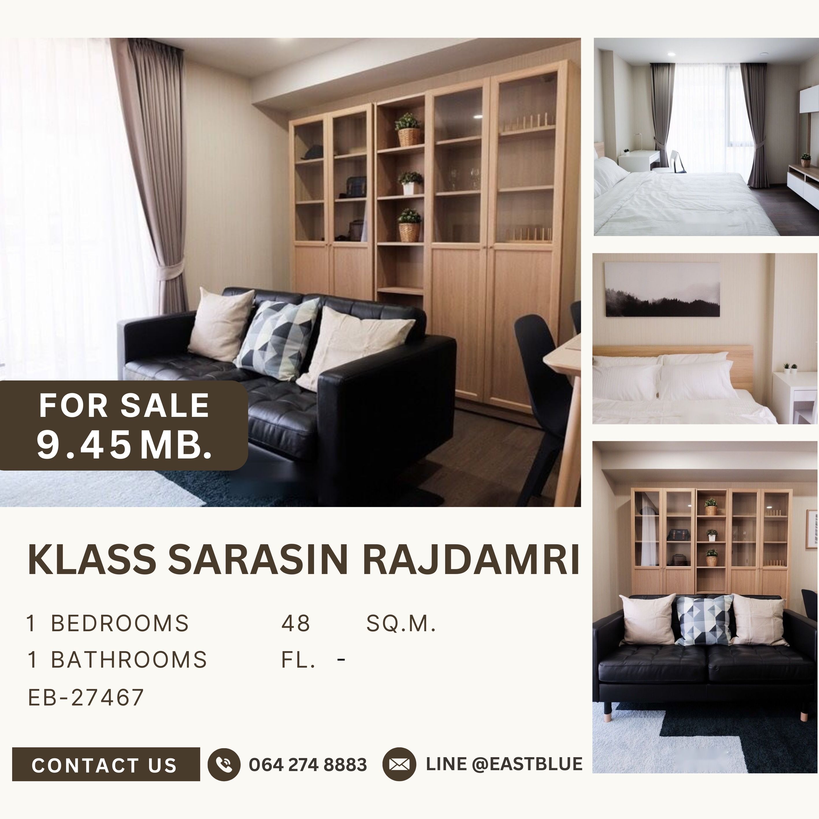 ขายคอนโดวิทยุ ชิดลม หลังสวน : ขาย Klass Sarasin Rajdamri โครงการสงบ ร่มรื่น เป็นส่วนตัว ใกล้ BTS ราชดำริ 1 ห้องนอน 9.45 MB.