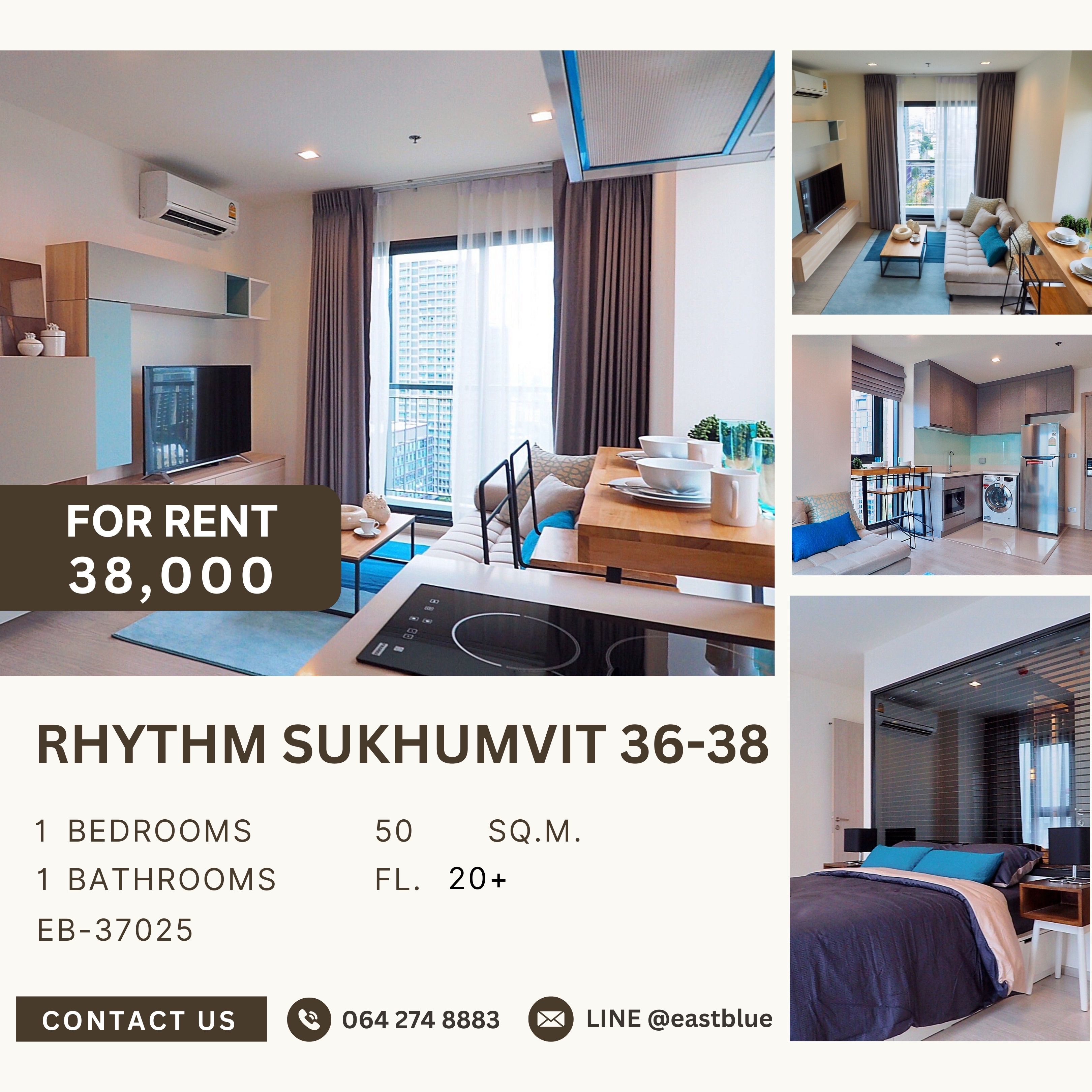ให้เช่าคอนโดสุขุมวิท อโศก ทองหล่อ : RHYTHM Sukhumvit 36-38, 1 bed, 38000 per month