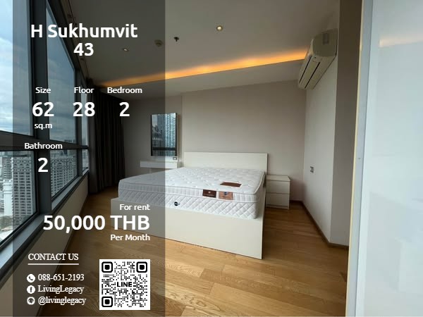 For RentCondoSukhumvit, Asoke, Thonglor : SOKAXW Condo for rent H Sukhumvit 43 62 sq m. 28th floor line id : @livinglegacy