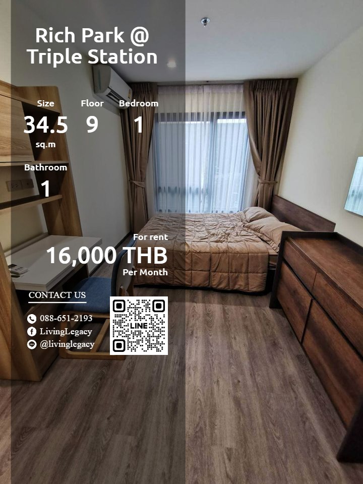 For RentCondoPattanakan, Srinakarin : LTI9I8HD Condo for rent Rich Park @ Triple Station 34.5 sq m. 9th floor line id : @livinglegacy