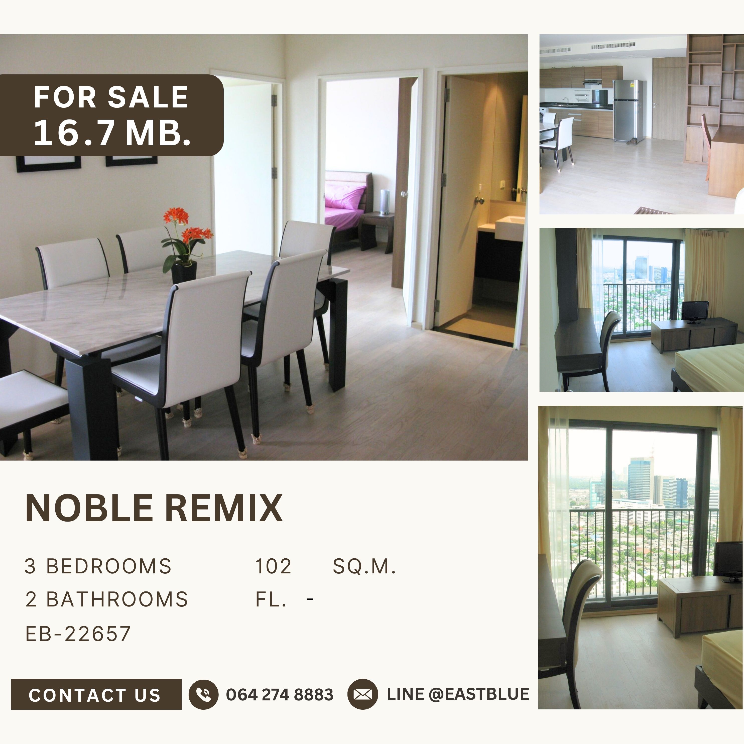 For SaleCondoSukhumvit, Asoke, Thonglor : Condo for sale, 3 bedrooms, next to BTS Thonglor, very high floor, beautiful open view, corner room, good location, good condition
