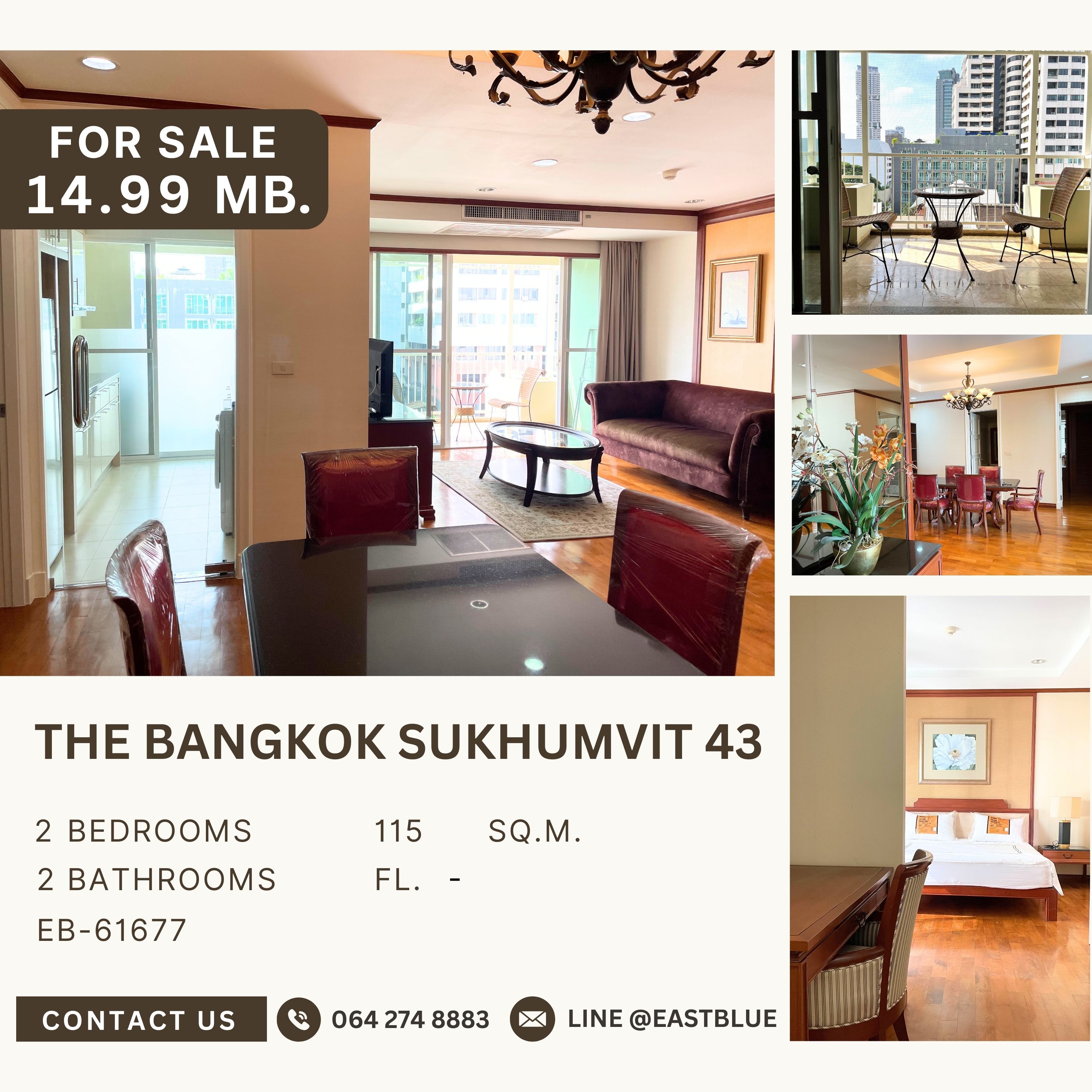For SaleCondoSukhumvit, Asoke, Thonglor : For sale, 2-bedroom condo, extra large size, near BTS Phrom Phong and EmQuartier, good condition, fully furnished, beautiful open view, very livable.