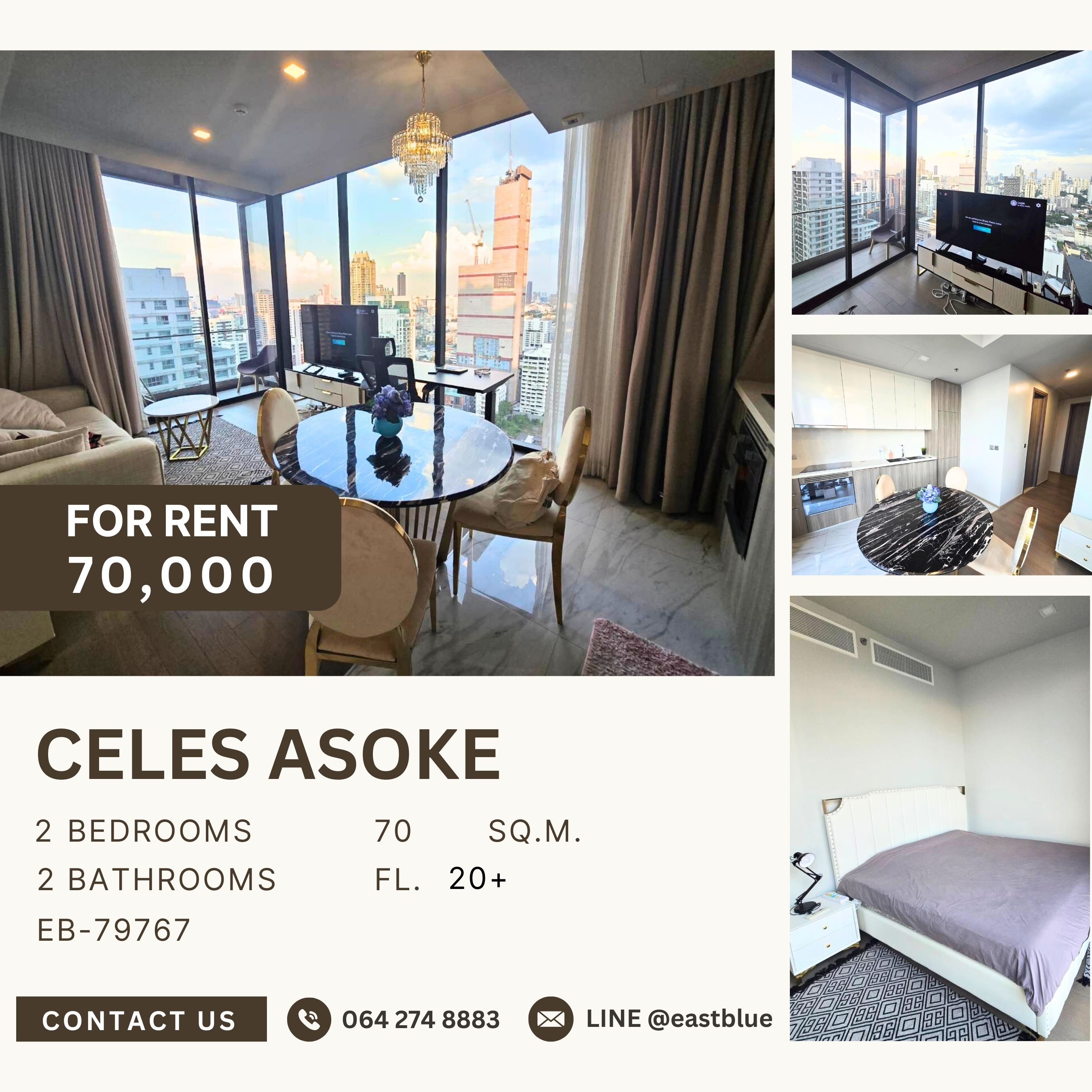 For RentCondoSukhumvit, Asoke, Thonglor : Celes Asoke, 2 bed, 70000 per month