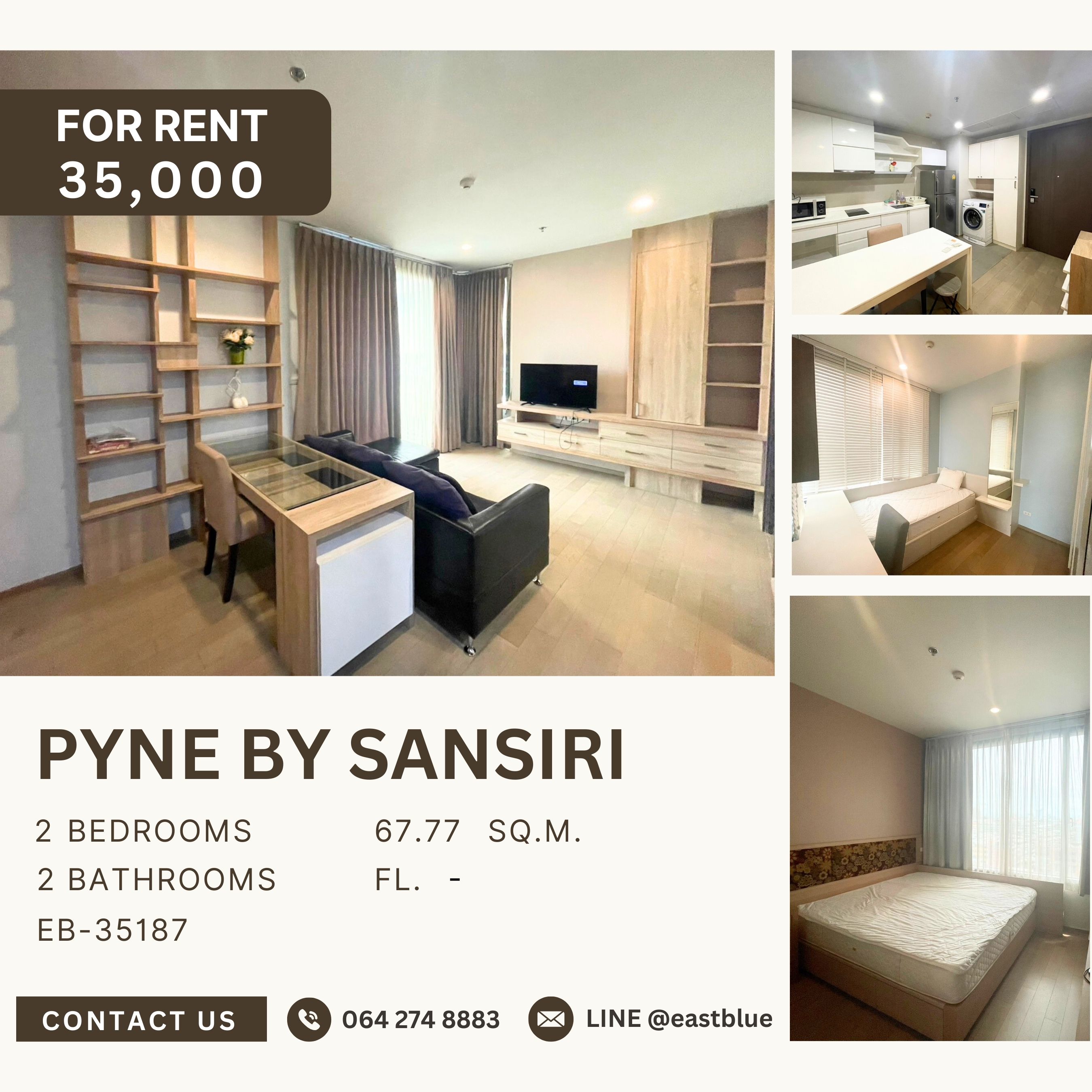 ให้เช่าคอนโดราชเทวี พญาไท : Pyne By Sansiri, 2 bed, 35000 per month