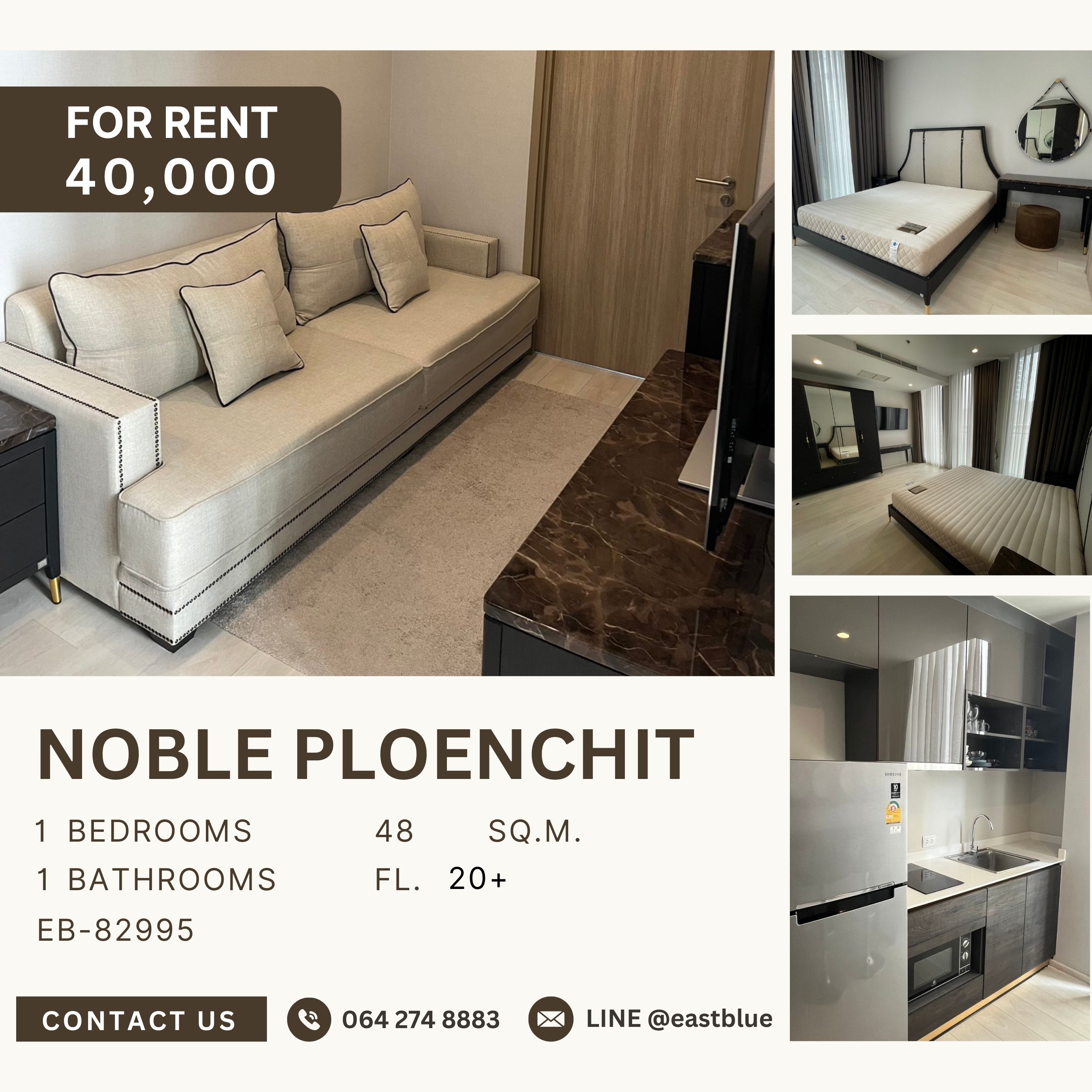For RentCondoWitthayu, Chidlom, Langsuan, Ploenchit : Noble Ploenchit, 1 bed, 40000 per month