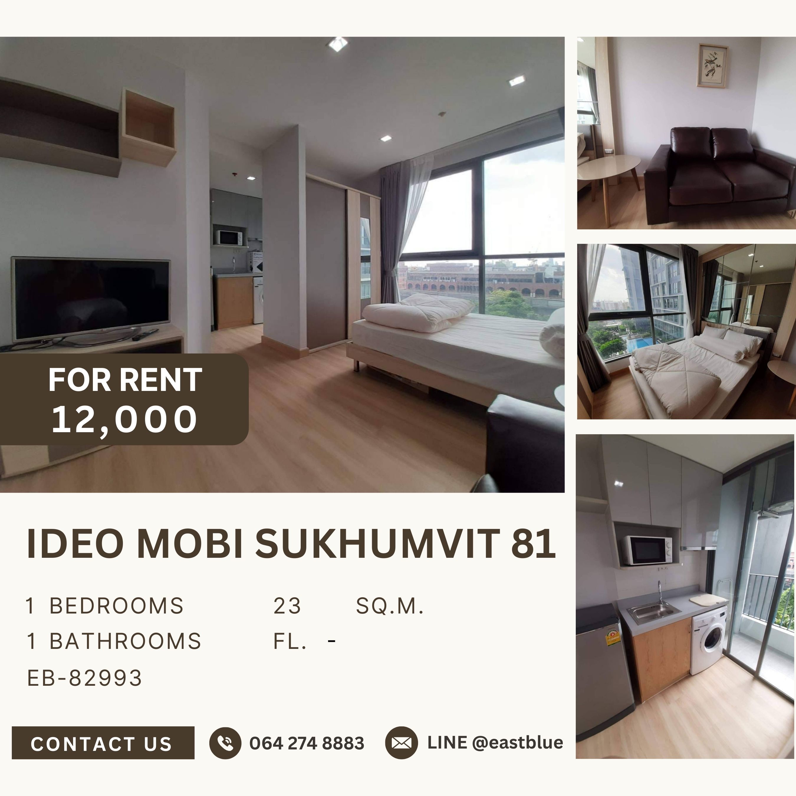 For RentCondoOnnut, Udomsuk : Ideo Mobi Sukhumvit 81, 1 bed, 12000 per month
