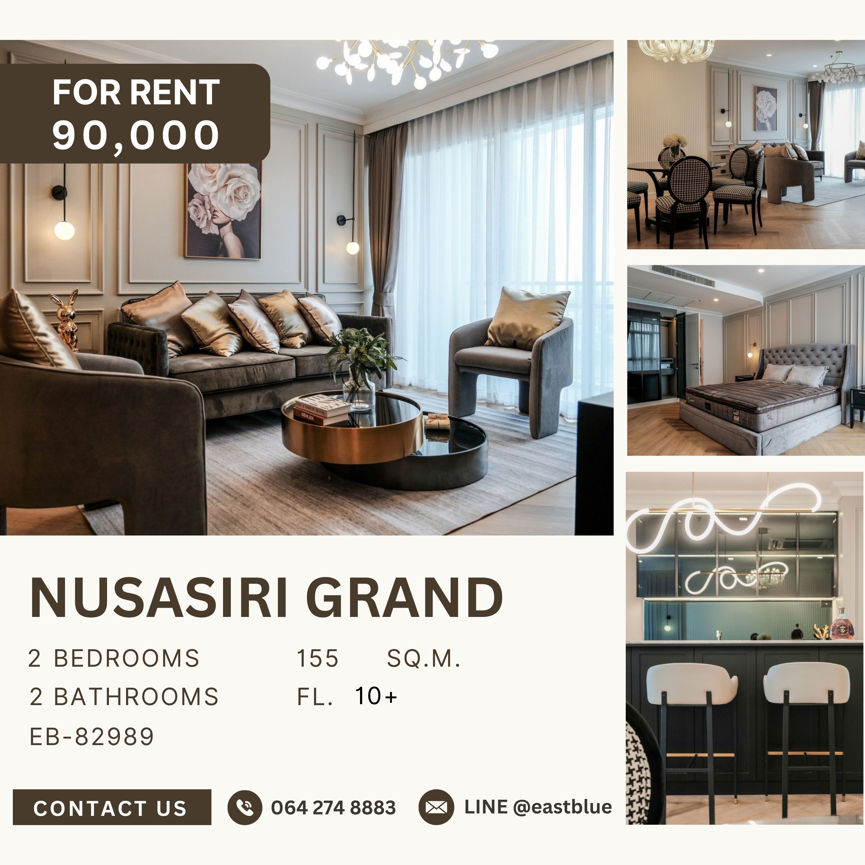 For RentCondoSukhumvit, Asoke, Thonglor : Nusasiri Grand Condo, 2 bed, 90000 per month