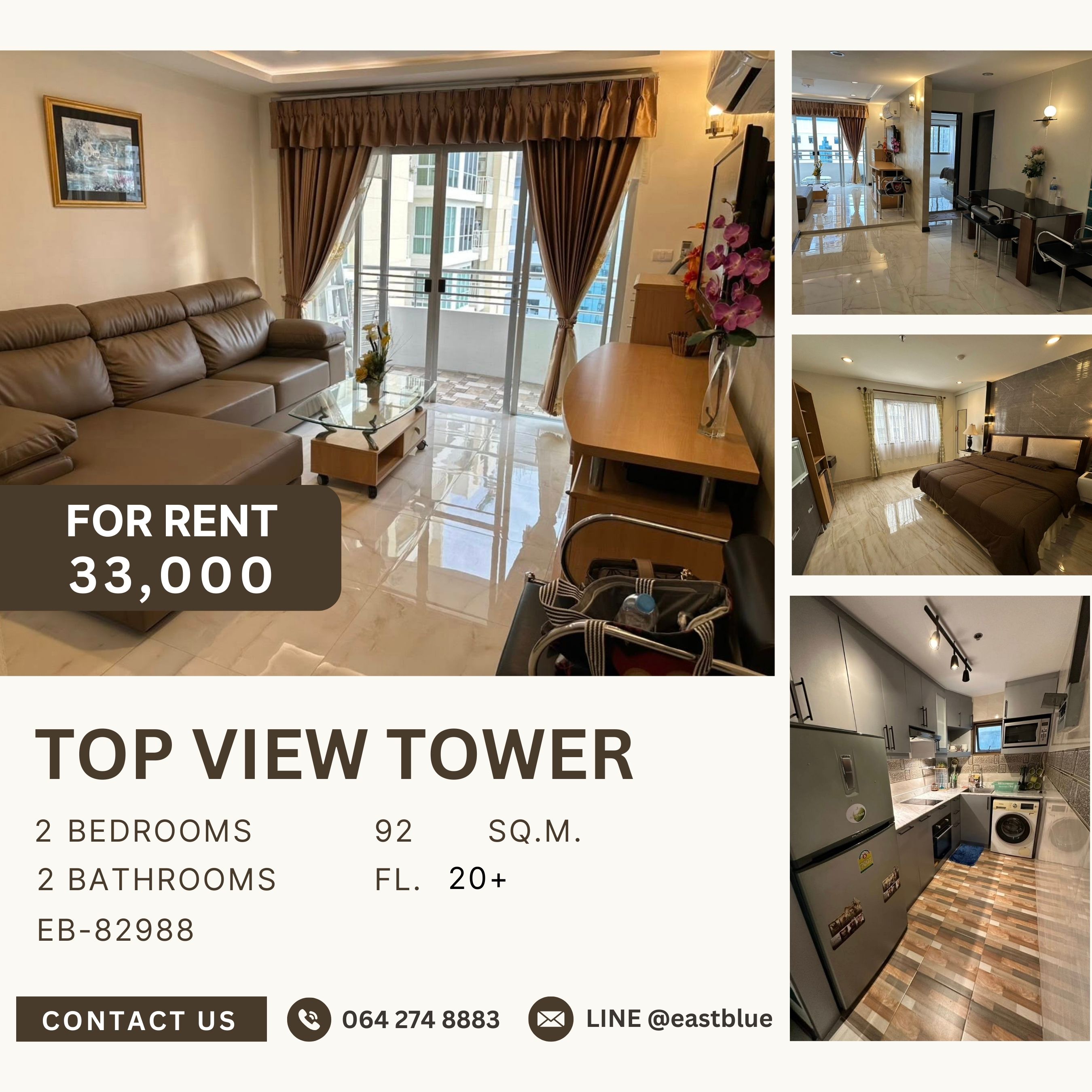 For RentCondoSukhumvit, Asoke, Thonglor : Top View Tower, 2 bed, 33000 per month