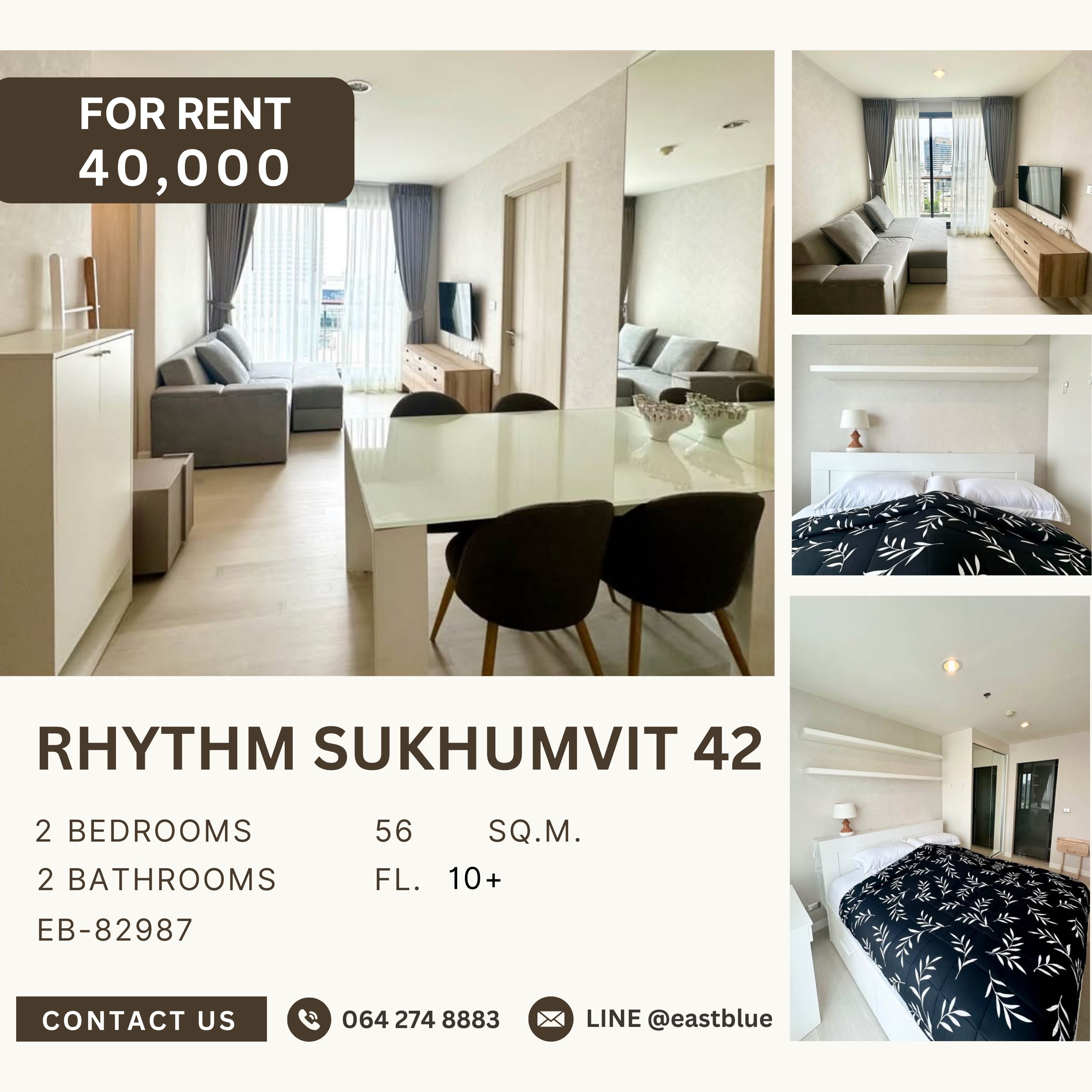 For RentCondoSukhumvit, Asoke, Thonglor : RHYTHM Sukhumvit 42, 2 bed, 40000 per month