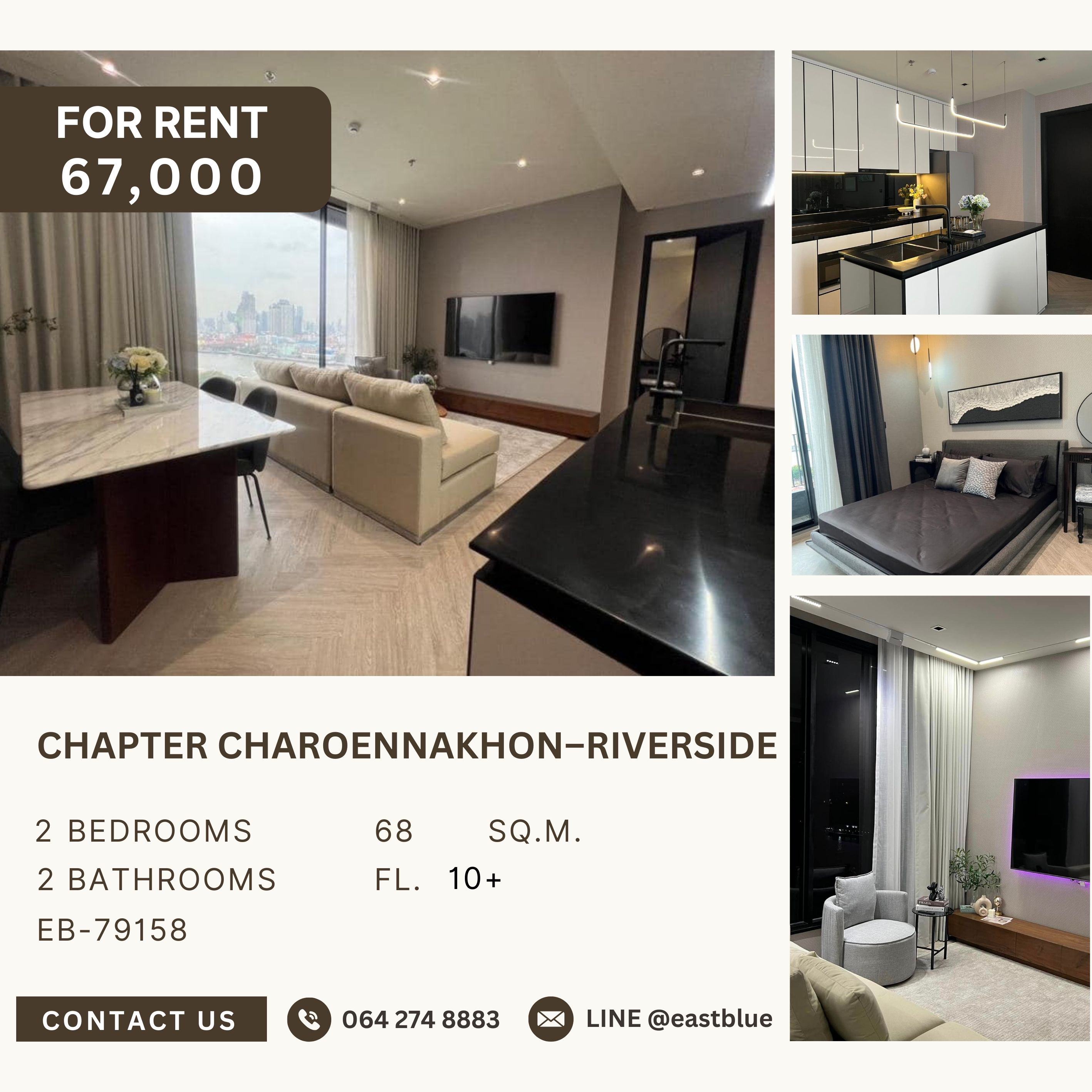 For RentCondoWongwianyai, Charoennakor : Chapter Charoennakhon–Riverside, 2 bed, 67000 per month