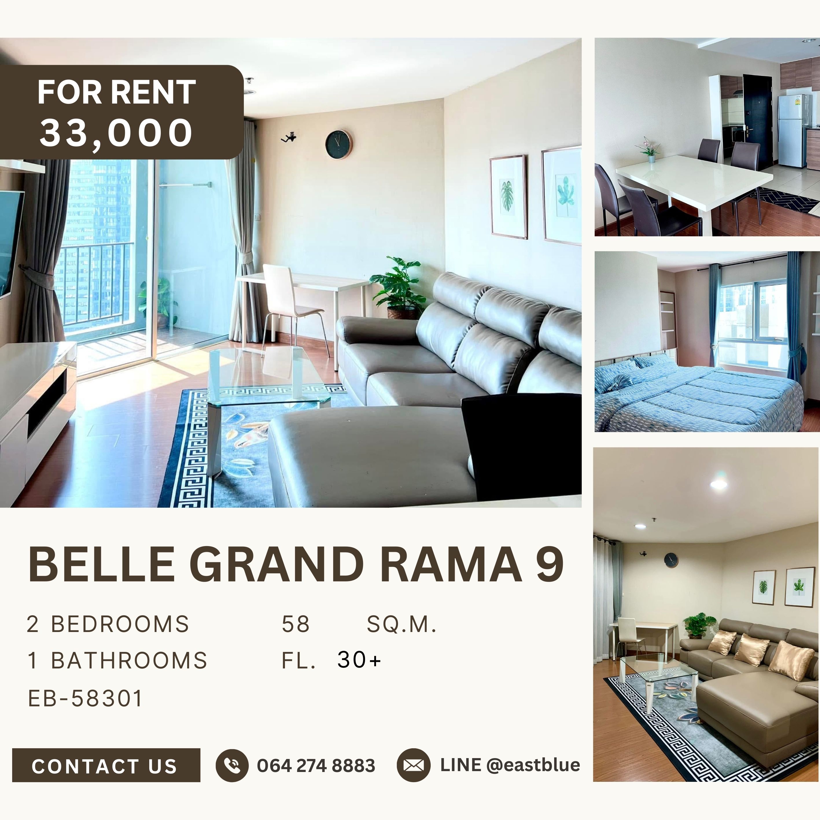 For RentCondoRama9, Petchburi, RCA : Belle Grand Rama 9, 2 bed, 33000 per month