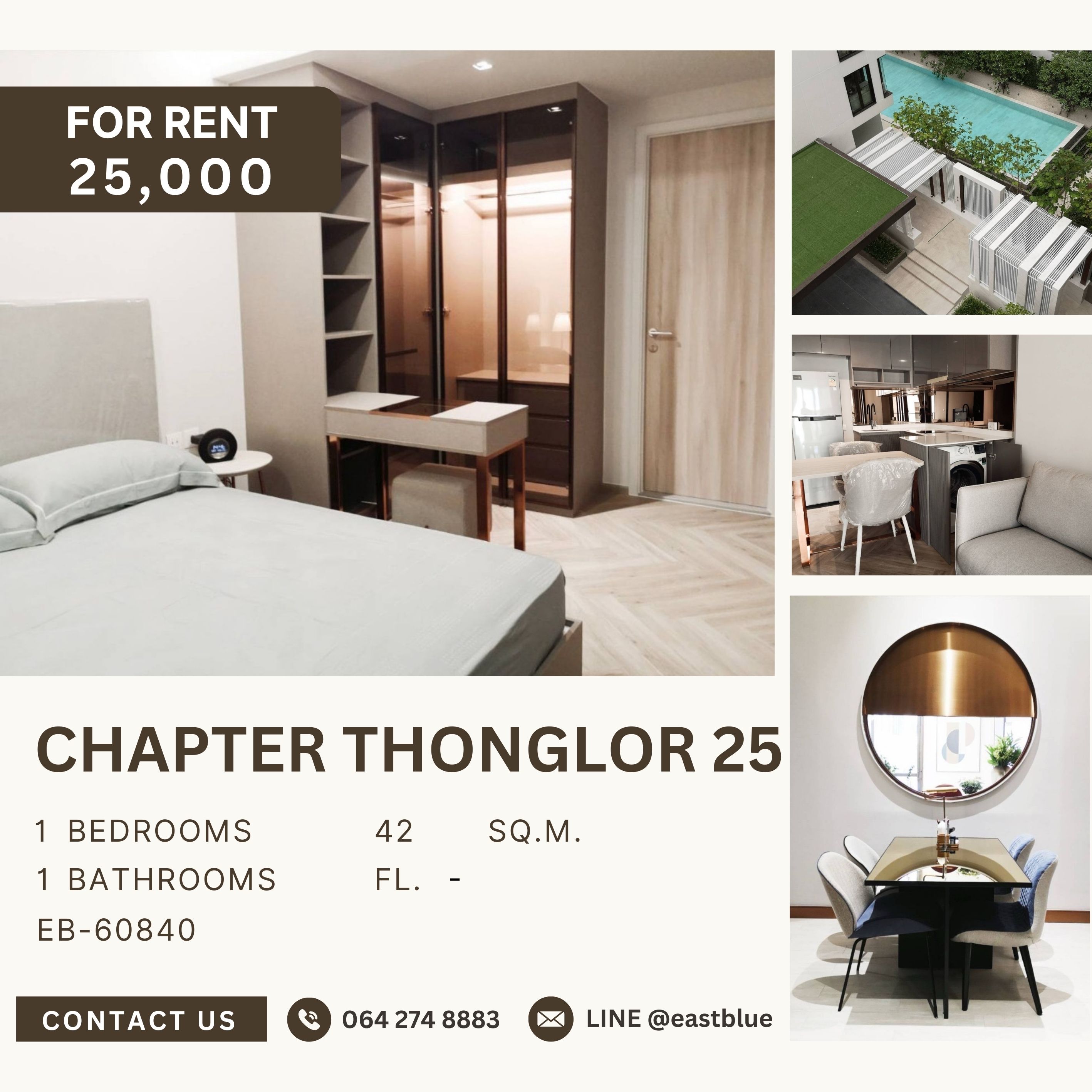 For RentCondoSukhumvit, Asoke, Thonglor : Chapter Thonglor 25, 1 bed, 25000 per month
